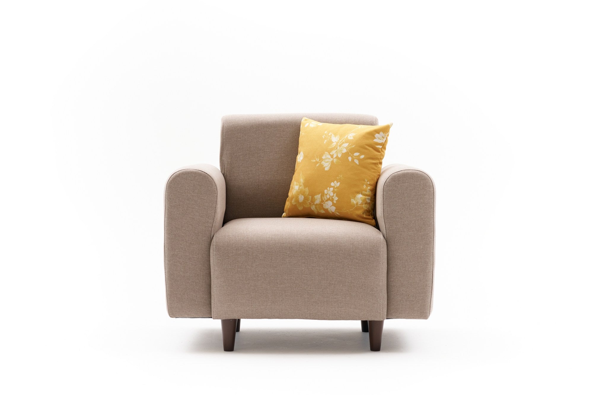 Poltrona elegante de 1 lugar, cor creme, 95 x 87 x 70 cm | Estrutura em formato de árvore, tecido 100% poliéster e linho | Espuma confortável de 28 DNS, perfeita para ambientes modernas