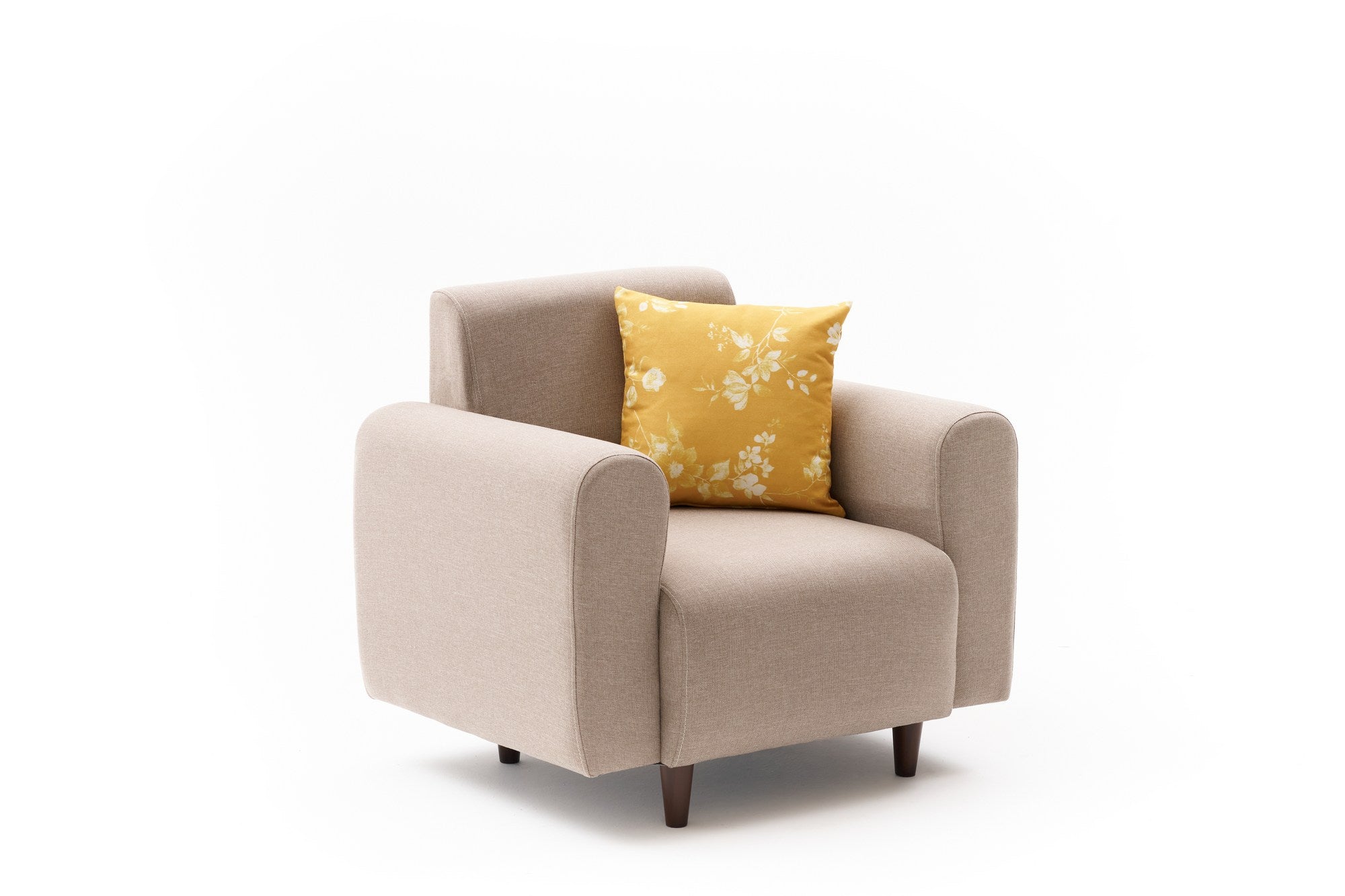 Poltrona elegante de 1 lugar, cor creme, 95 x 87 x 70 cm | Estrutura em formato de árvore, tecido 100% poliéster e linho | Espuma confortável de 28 DNS, perfeita para ambientes modernas