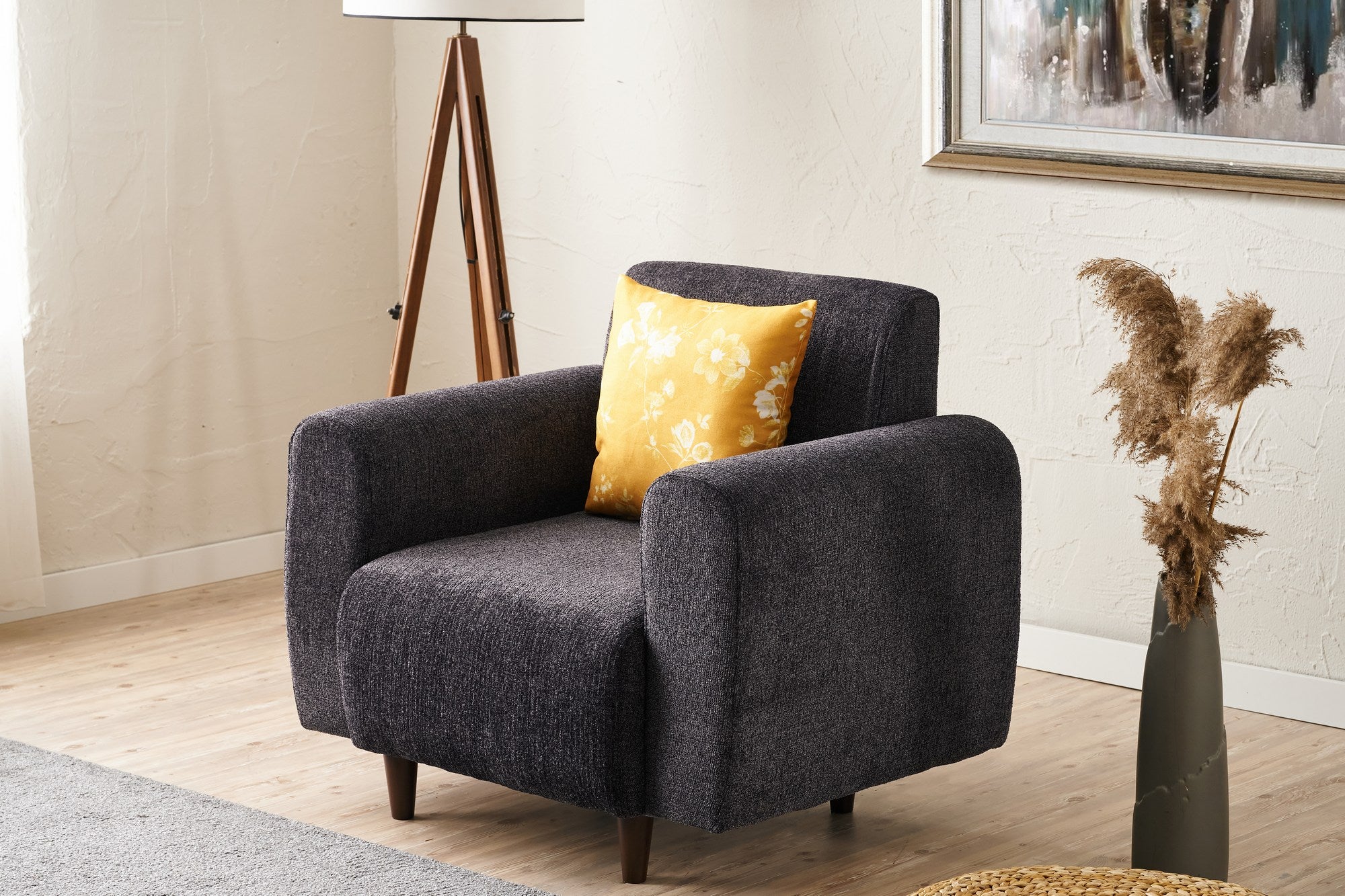 Poltrona elegante de 1 lugar, antracite, 95 x 87 x 70 cm | Estrutura de abeto durável, chenille 100% poliéster, espuma 28 DNS | Perfeito para salas de estar modernas e espaços aconchegantes