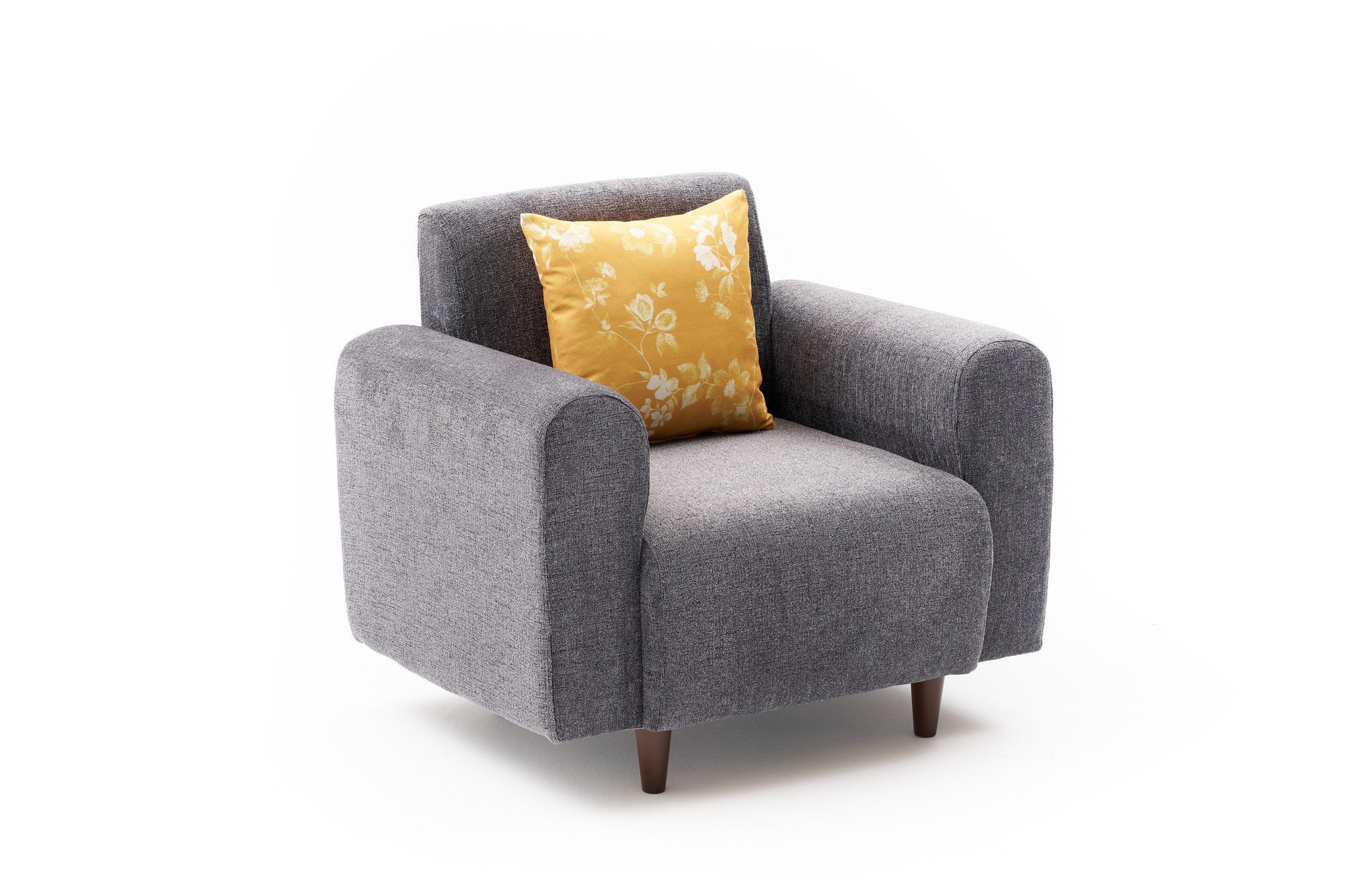 Poltrona elegante de 1 lugar, tecido chenille cinza, 95 x 87 x 70 cm | Estrutura em formato de árvore, espuma 28 DNS, pernas de plástico | Perfeito para salas de estar modernas e espaços aconchegantes