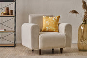 Poltrona creme de 1 lugar, estrutura em formato de árvore, tecido chenille 100% poliéster | 95 x 87 x 70 cm | Espuma DNS 28 confortável, pernas de plástico elegantes | Perfeito para espaços modernas