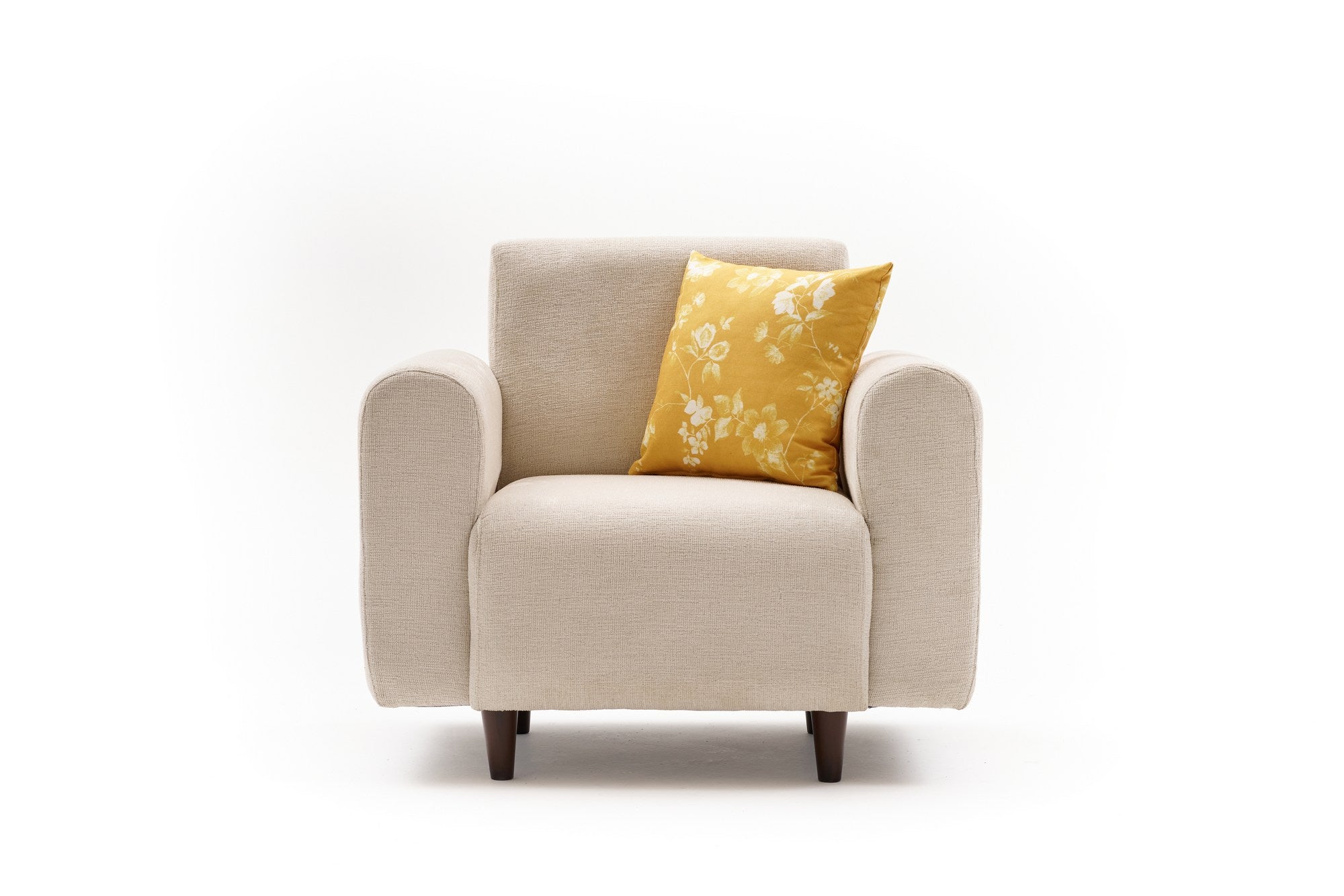 Poltrona creme de 1 lugar, estrutura em formato de árvore, tecido chenille 100% poliéster | 95 x 87 x 70 cm | Espuma DNS 28 confortável, pernas de plástico elegantes | Perfeito para espaços modernas
