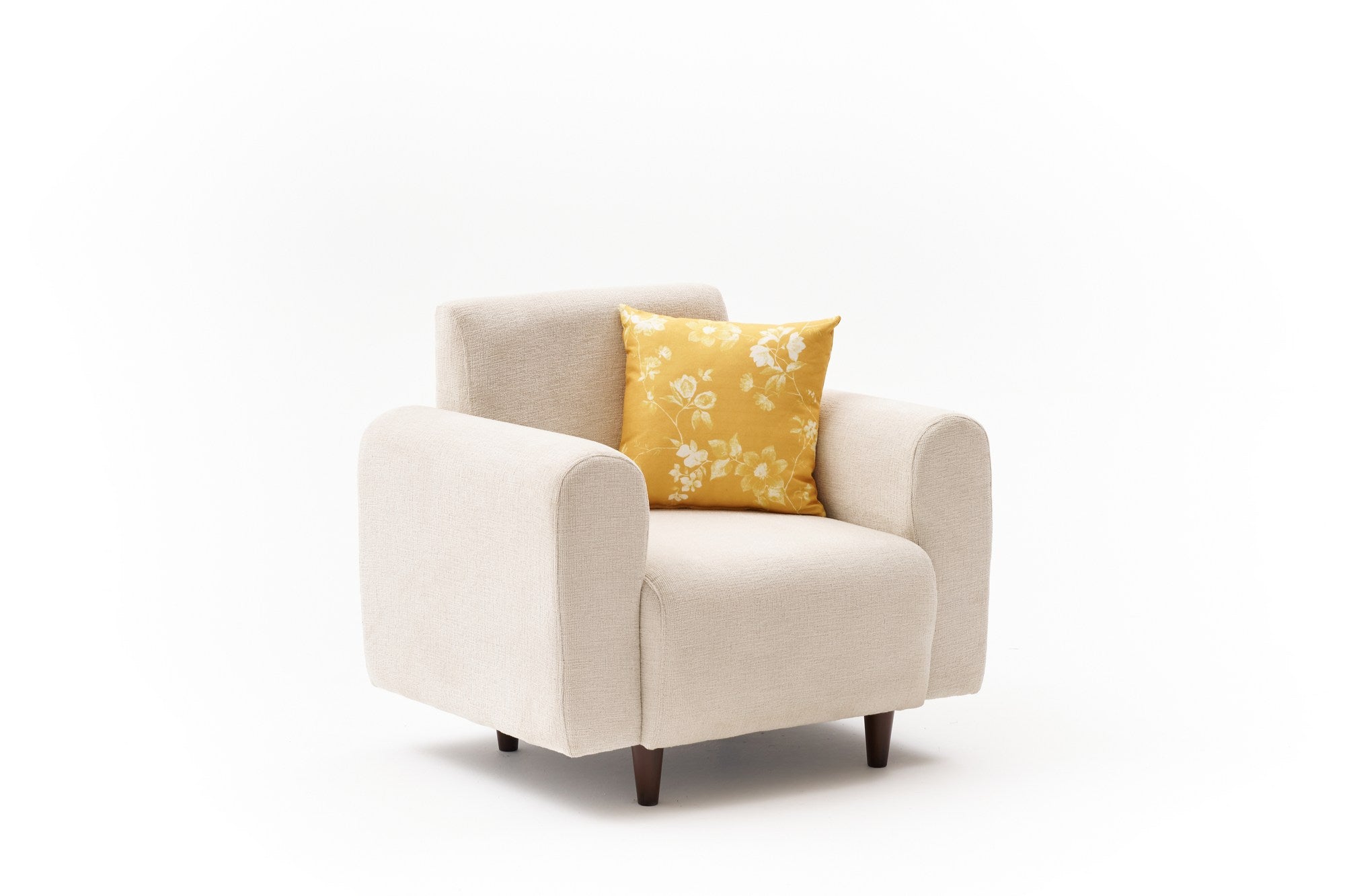 Poltrona creme de 1 lugar, estrutura em formato de árvore, tecido chenille 100% poliéster | 95 x 87 x 70 cm | Espuma DNS 28 confortável, pernas de plástico elegantes | Perfeito para espaços modernas