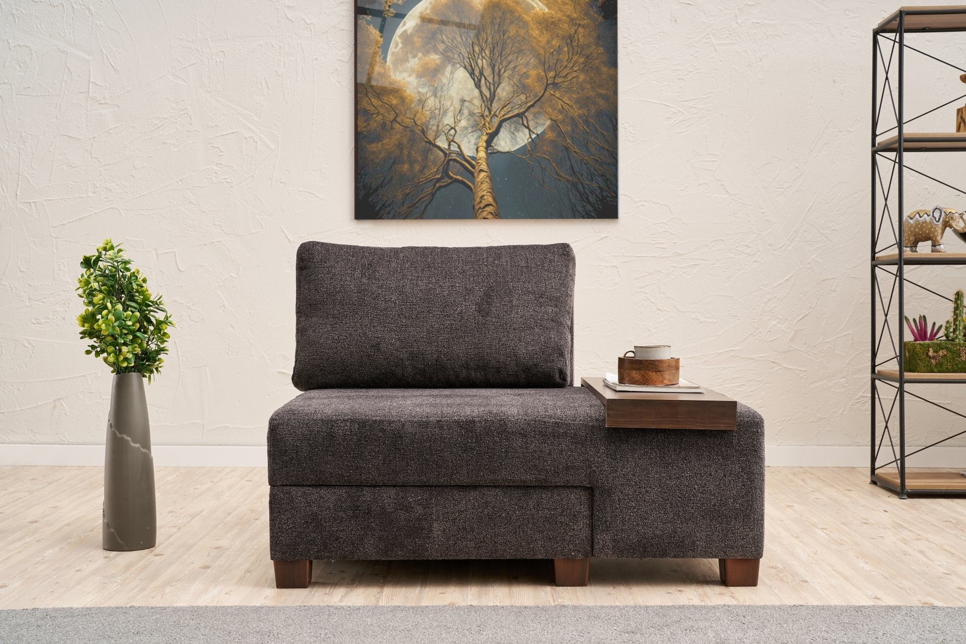 Sofá-cama elegante de 1 lugar – 116 x 93 x 83 cm – Antracite – Estrutura de madeira, tecido 100% chenille