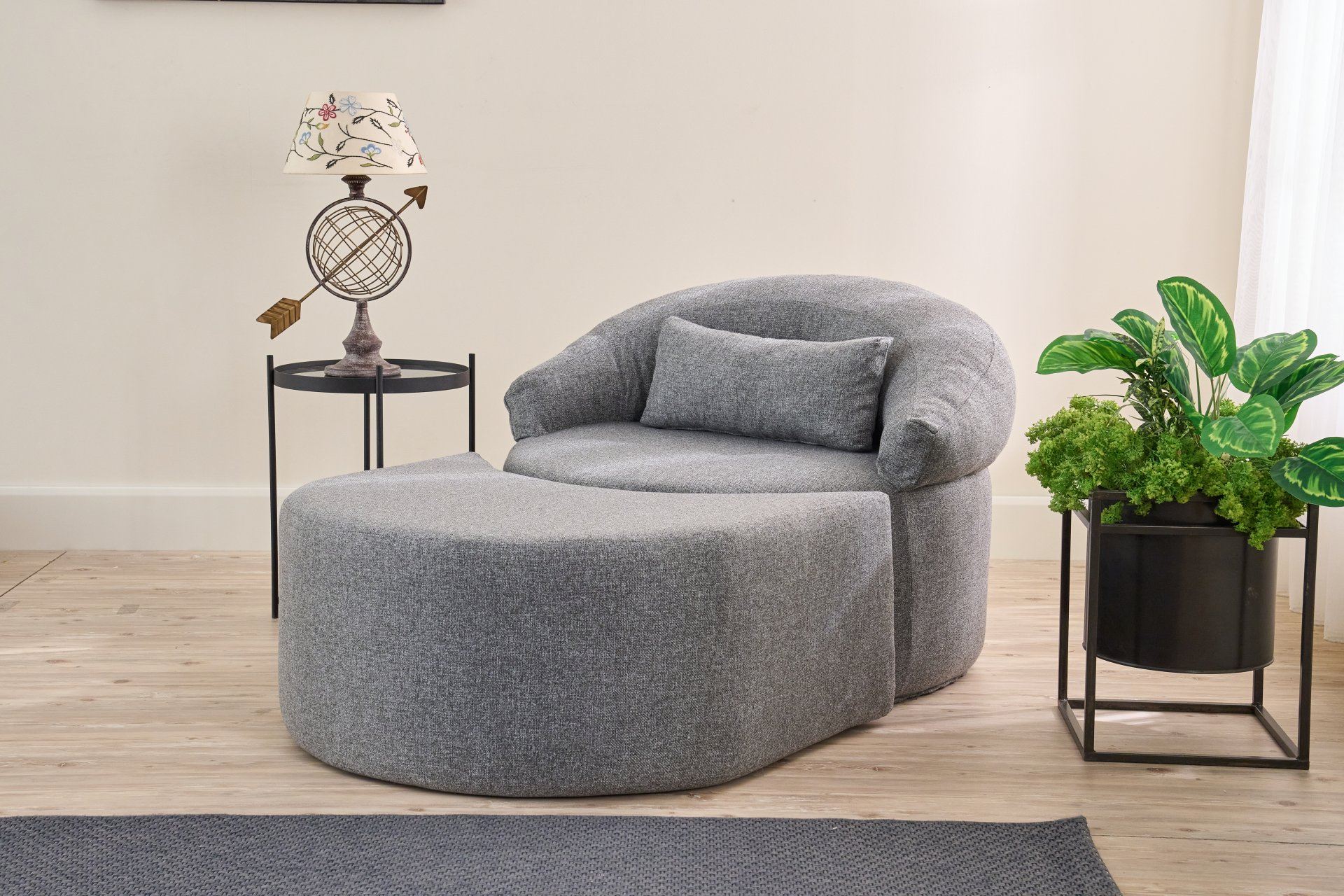 Poltrona-cama de 1 lugar – 100 cm x 70 cm x 80 cm – Cinza – 100% poliéster