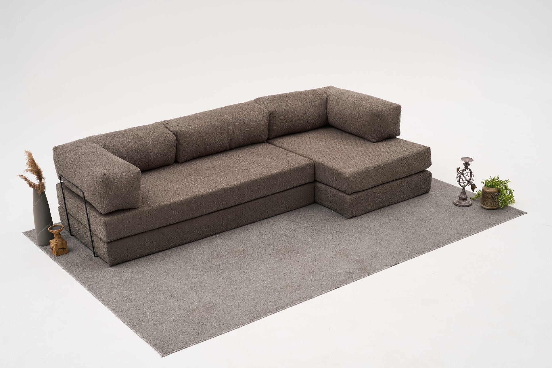 Sofá de Canto Comfort – 290x75x95 cm – Cinzento – Tecido 100% Chenille