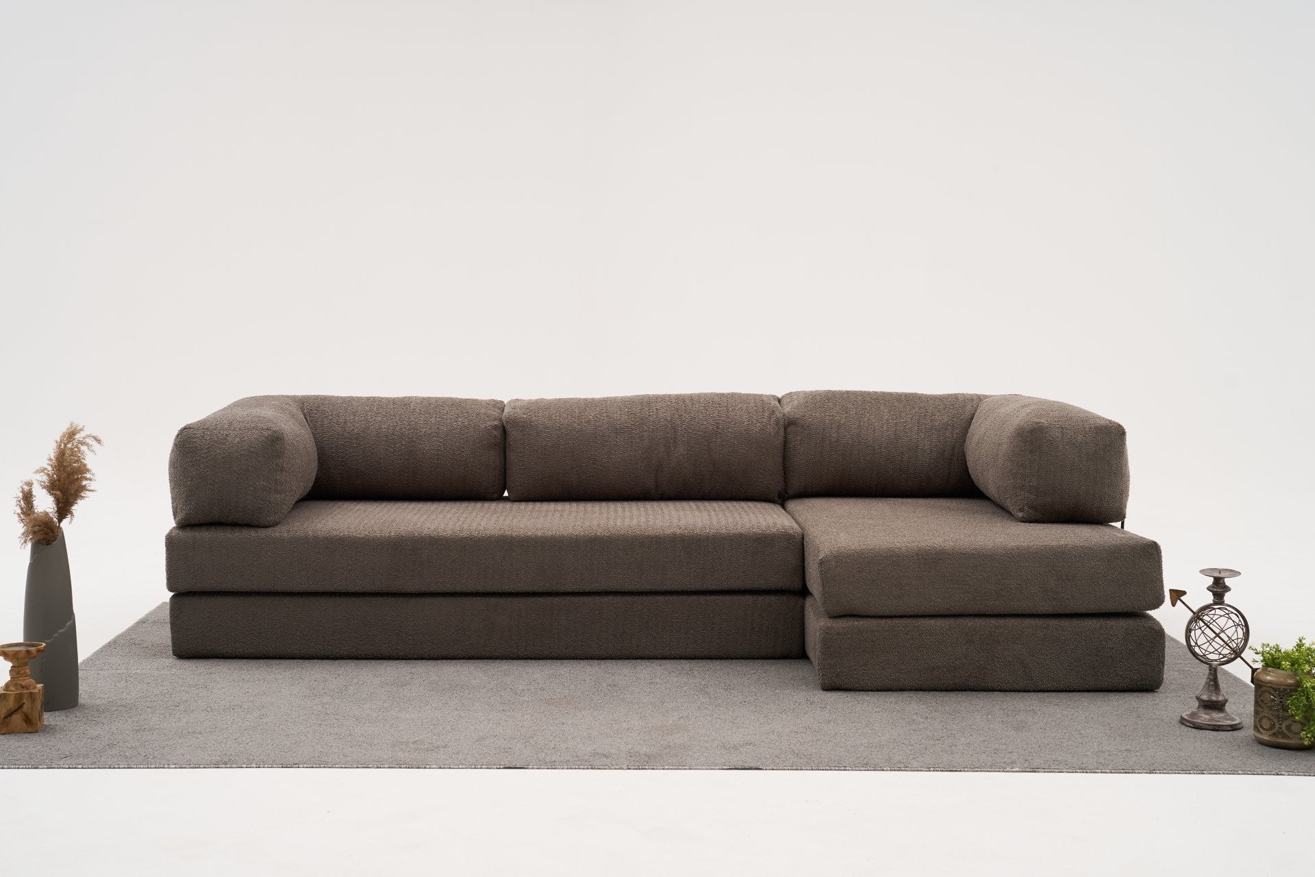 Sofá de Canto Comfort – 290x75x95 cm – Cinzento – Tecido 100% Chenille