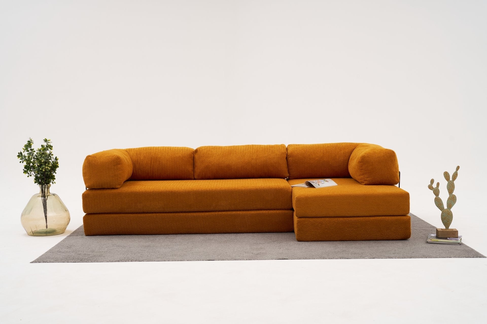 Sofá de Canto – 290x75x95 cm – Laranja – 100% Chenille