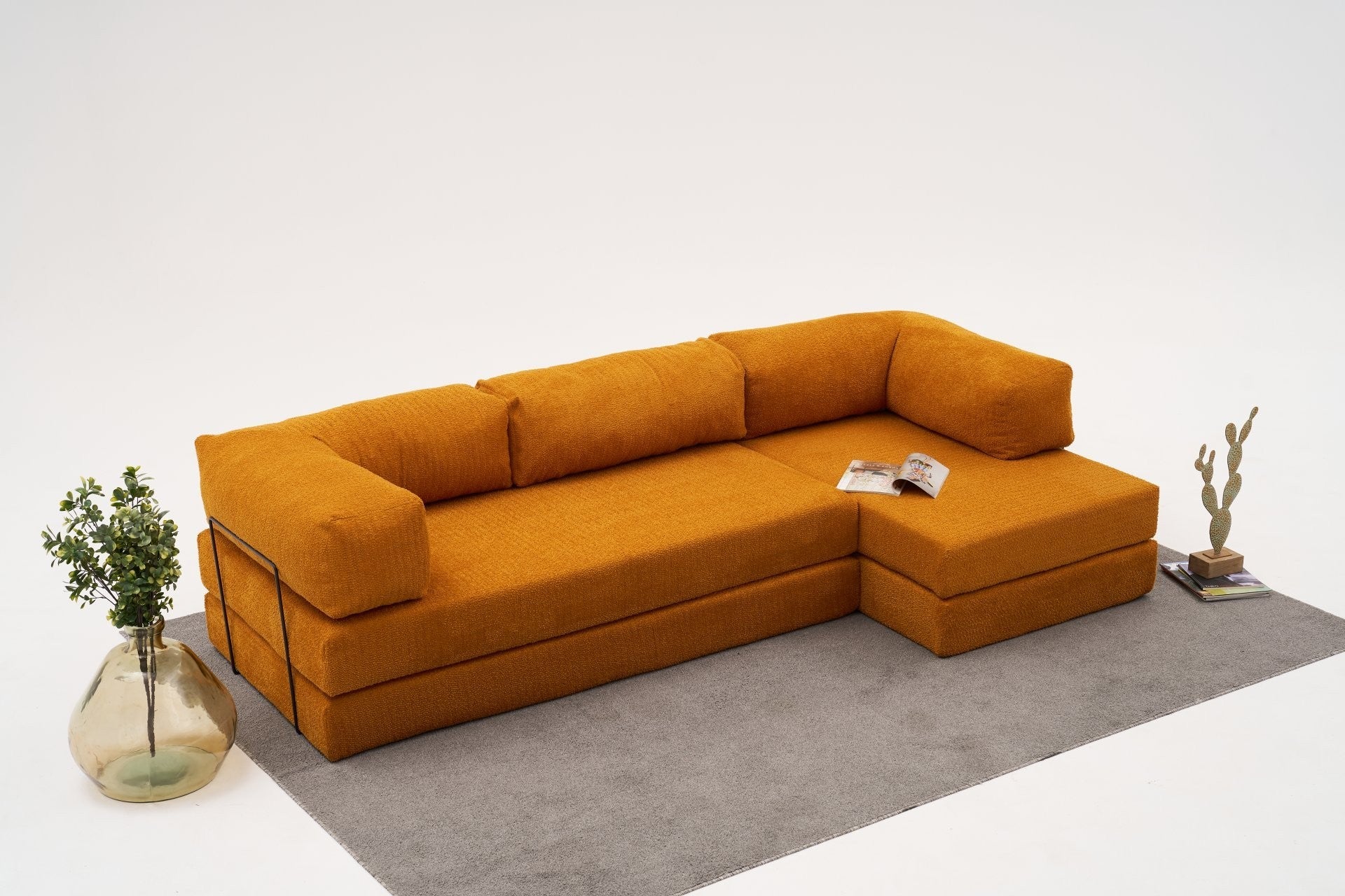 Sofá de Canto – 290x75x95 cm – Laranja – 100% Chenille