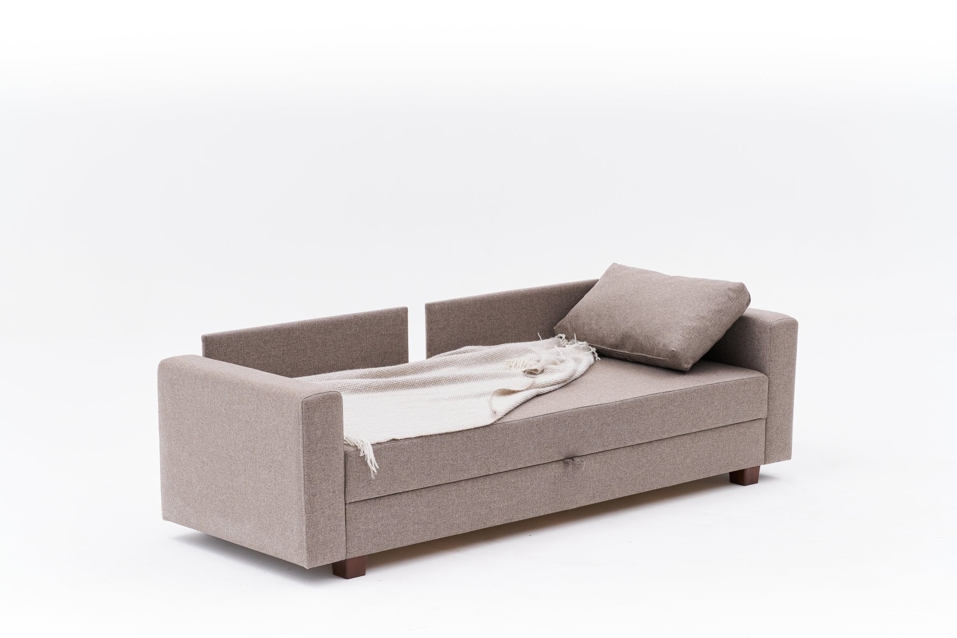 Sofá-Cama de 3 lugares – 220 cm x 80 cm – Marrom – Madeira e tecido 100% poliéster