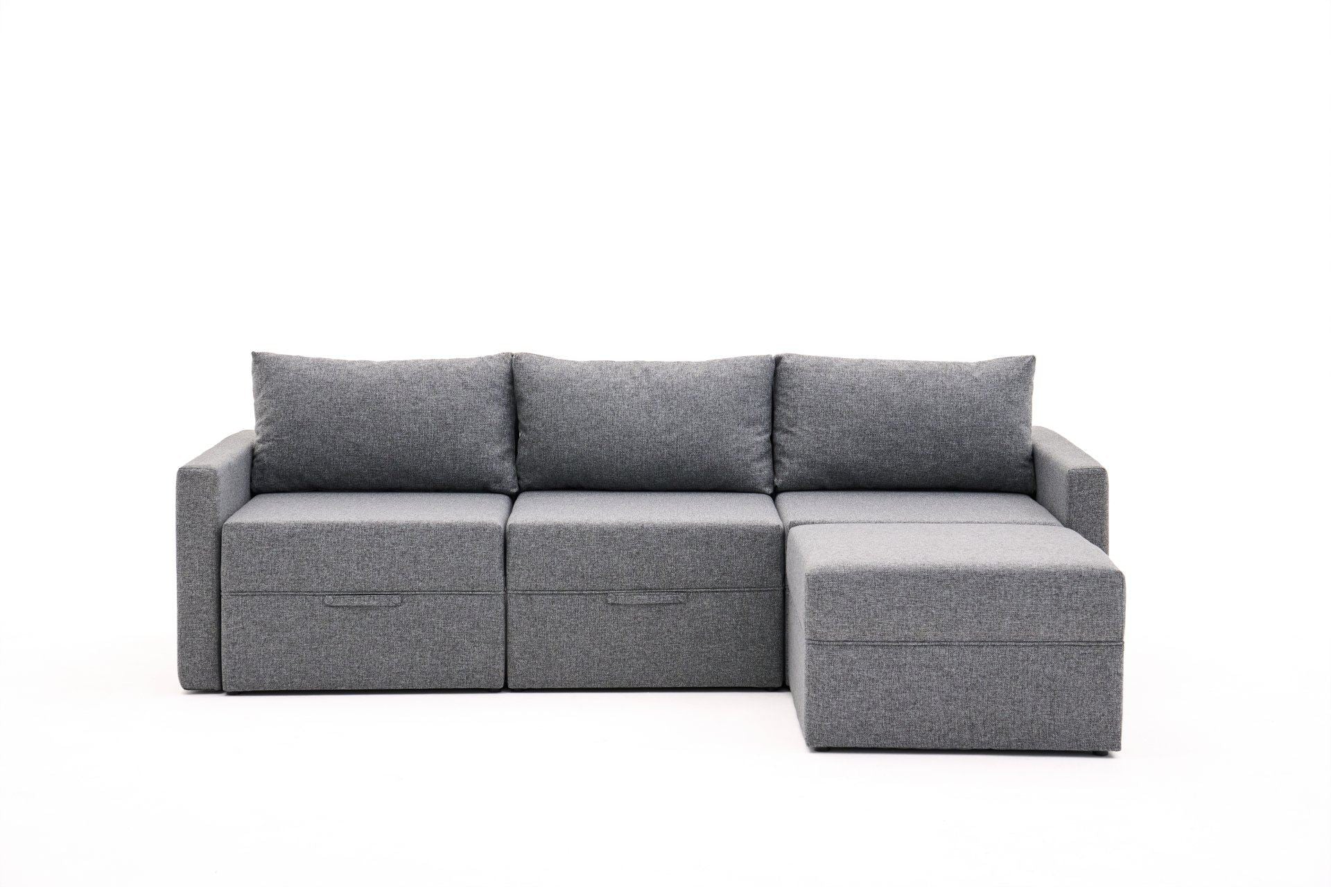 Sofá-cama de canto – 230 cm x 110 cm – Cinza – Madeira de Fir e Poliéster