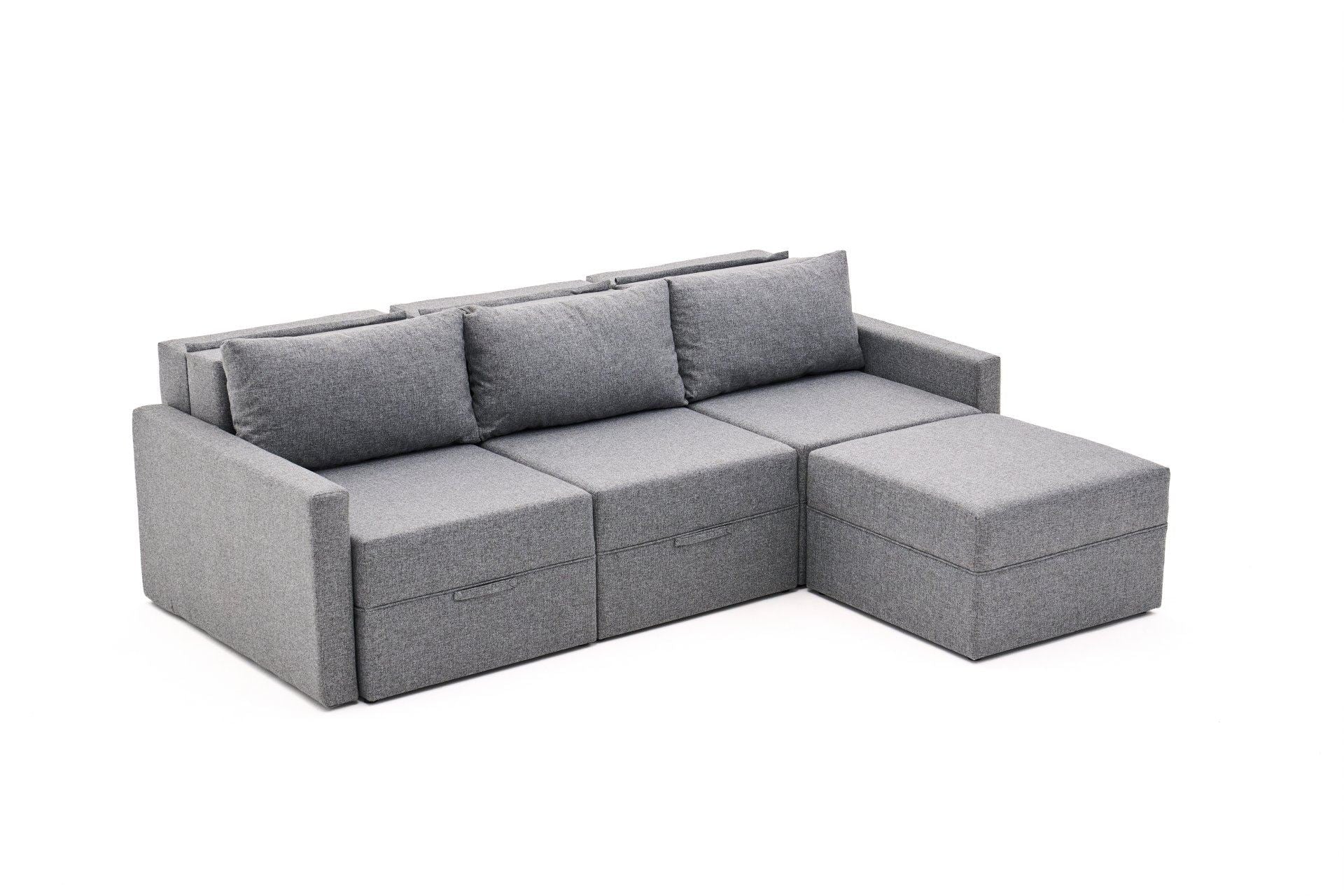 Sofá-cama de canto – 230 cm x 110 cm – Cinza – Madeira de Fir e Poliéster