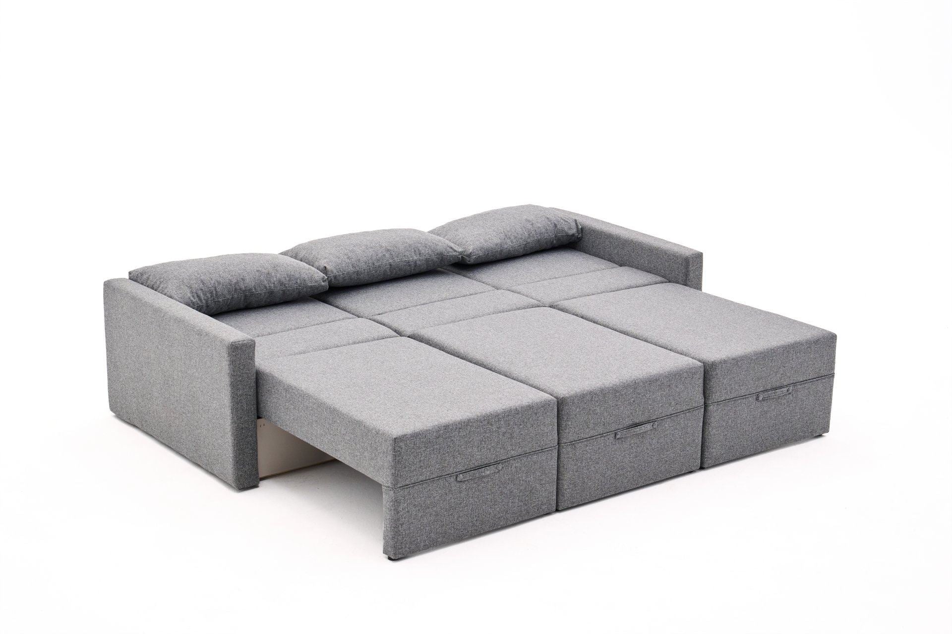 Sofá-cama de canto – 230 cm x 110 cm – Cinza – Madeira de Fir e Poliéster