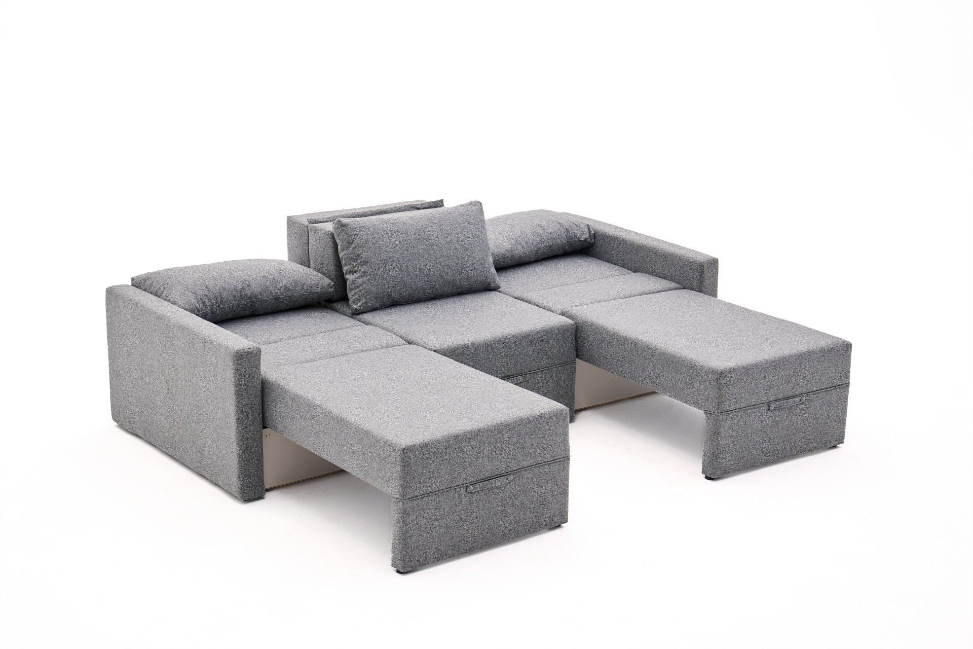 Sofá-cama de canto – 230 cm x 110 cm – Cinza – Madeira de Fir e Poliéster