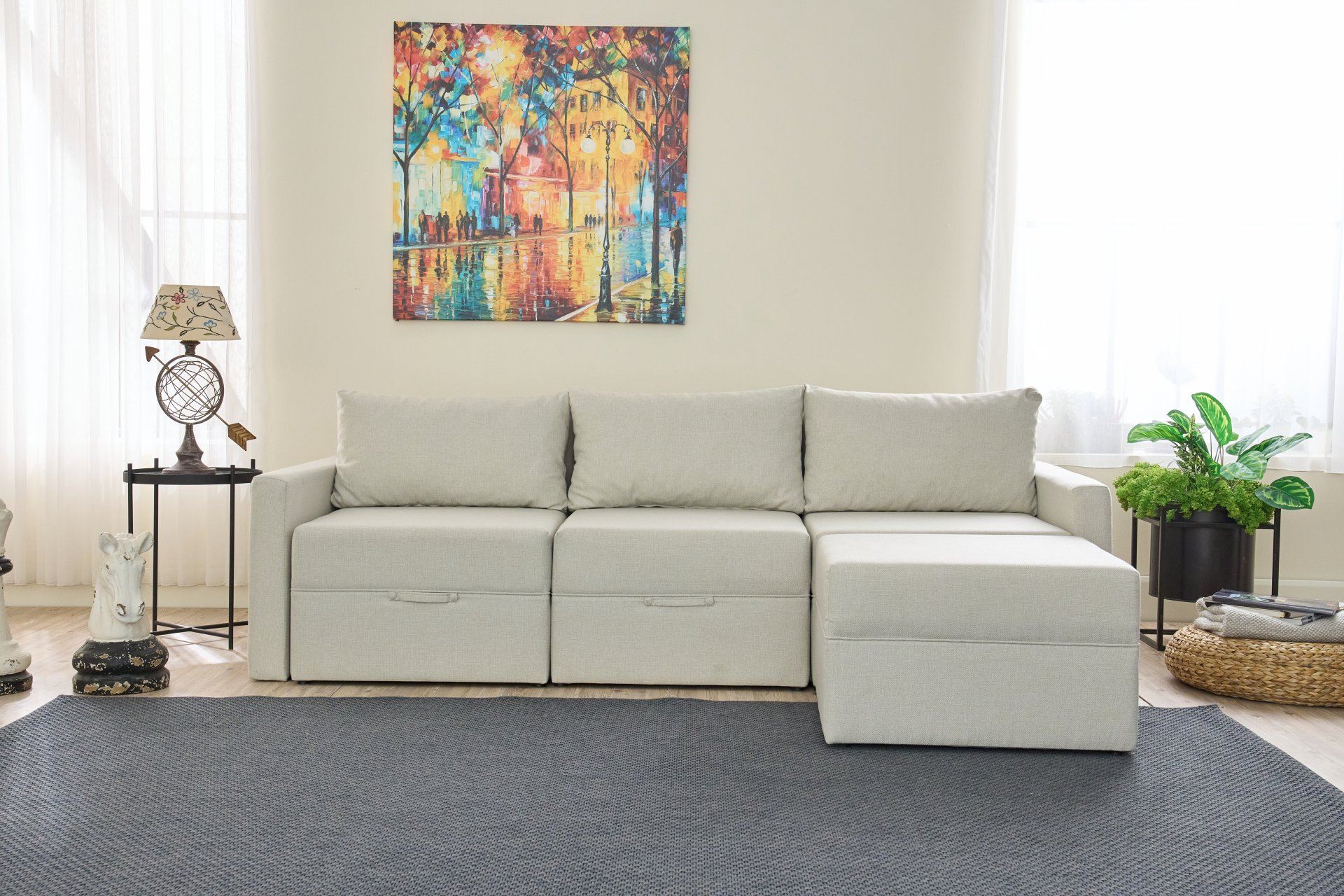 Sofá-cama de Canto – 230 cm – Creme – Madeira de Fir