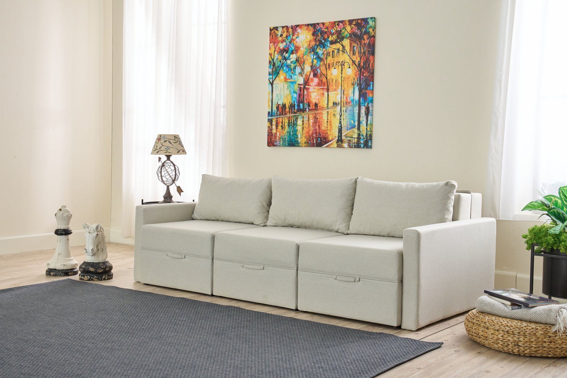 Sofá-cama de Canto – 230 cm – Creme – Madeira de Fir