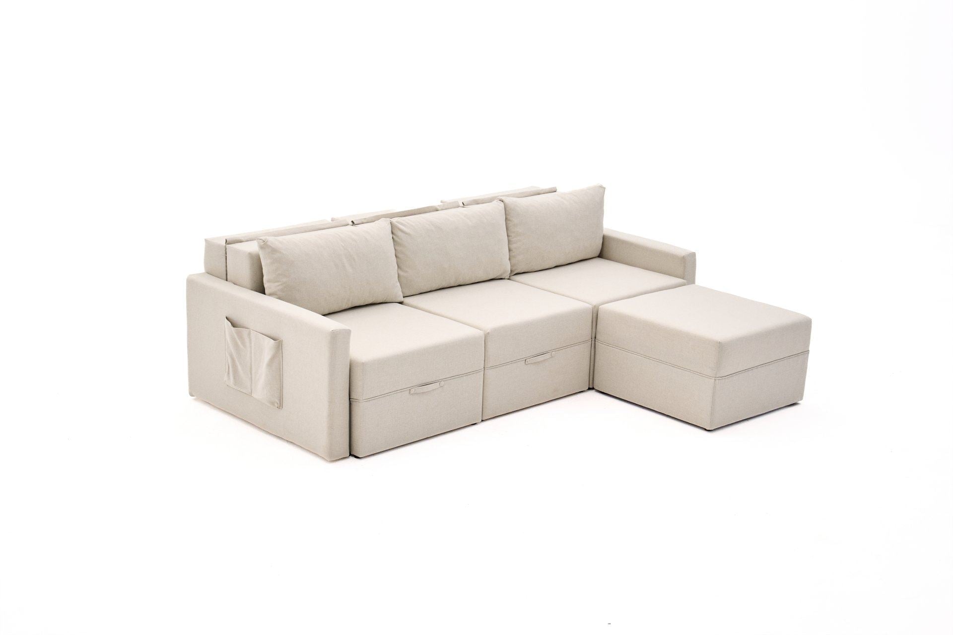 Sofá-cama de Canto – 230 cm – Creme – Madeira de Fir