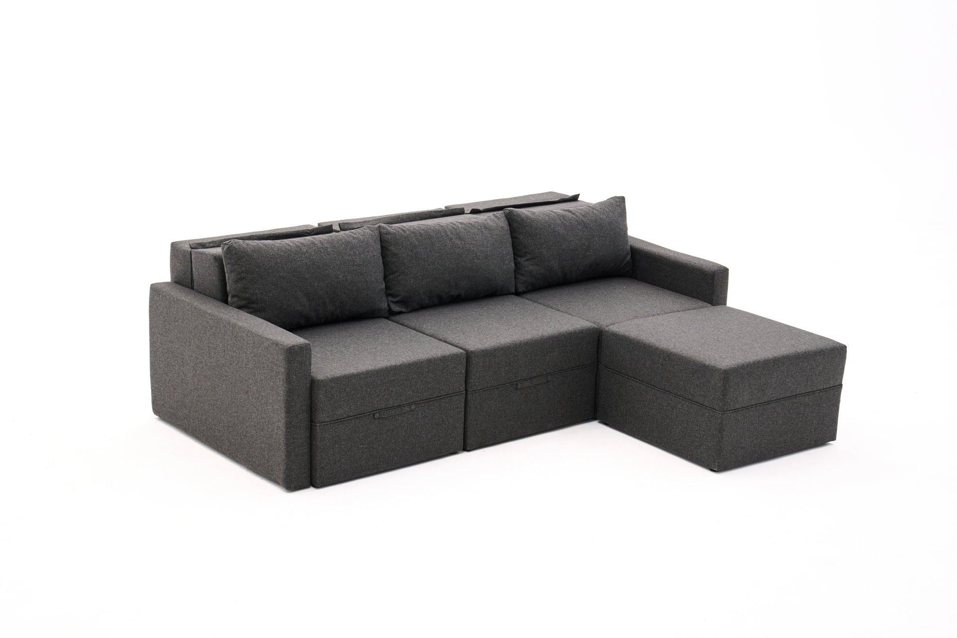 Sofá-cama de Canto – 230 cm x 110 cm – Antracite – Madeira de Fir, Poliéster