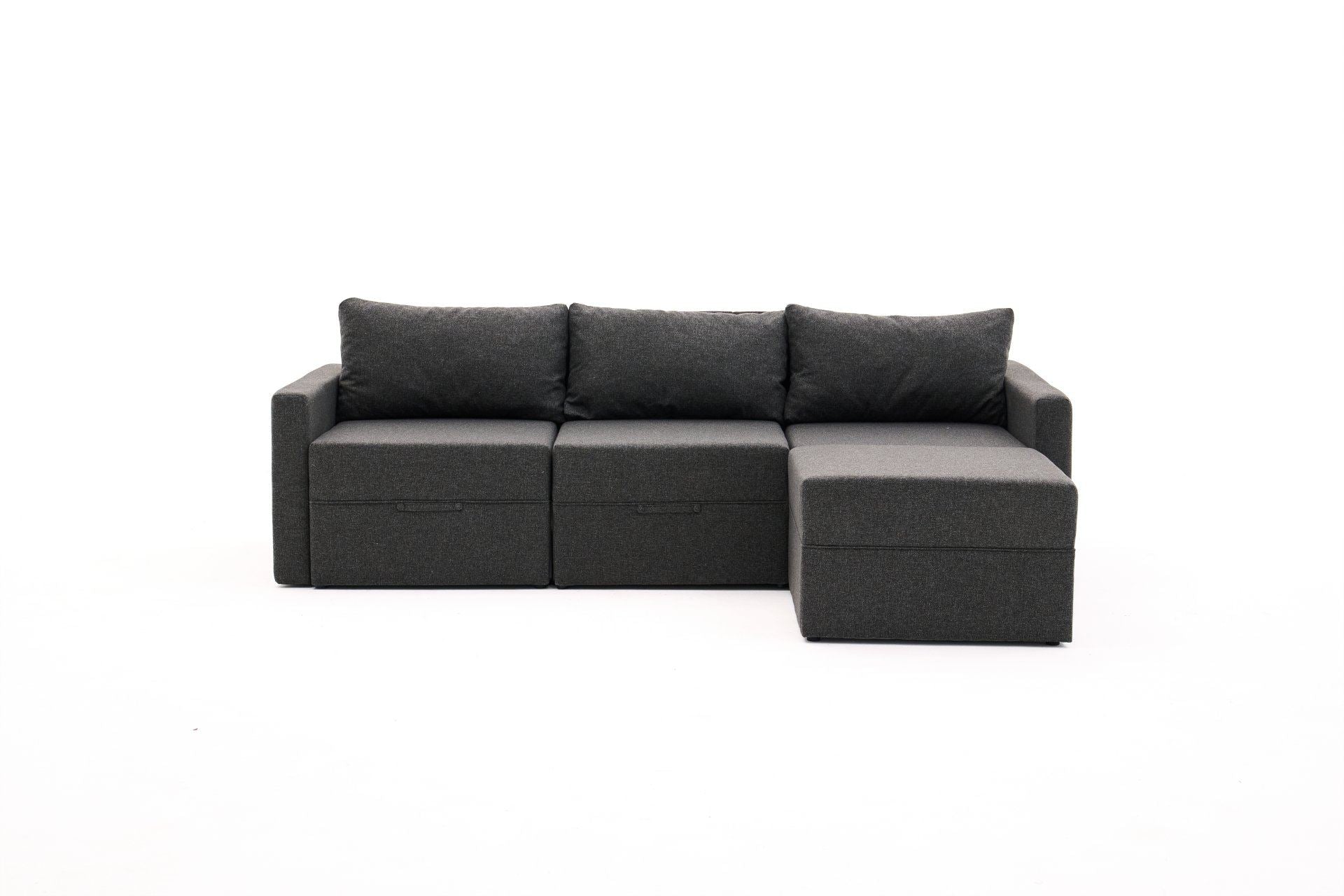 Sofá-cama de Canto – 230 cm x 110 cm – Antracite – Madeira de Fir, Poliéster