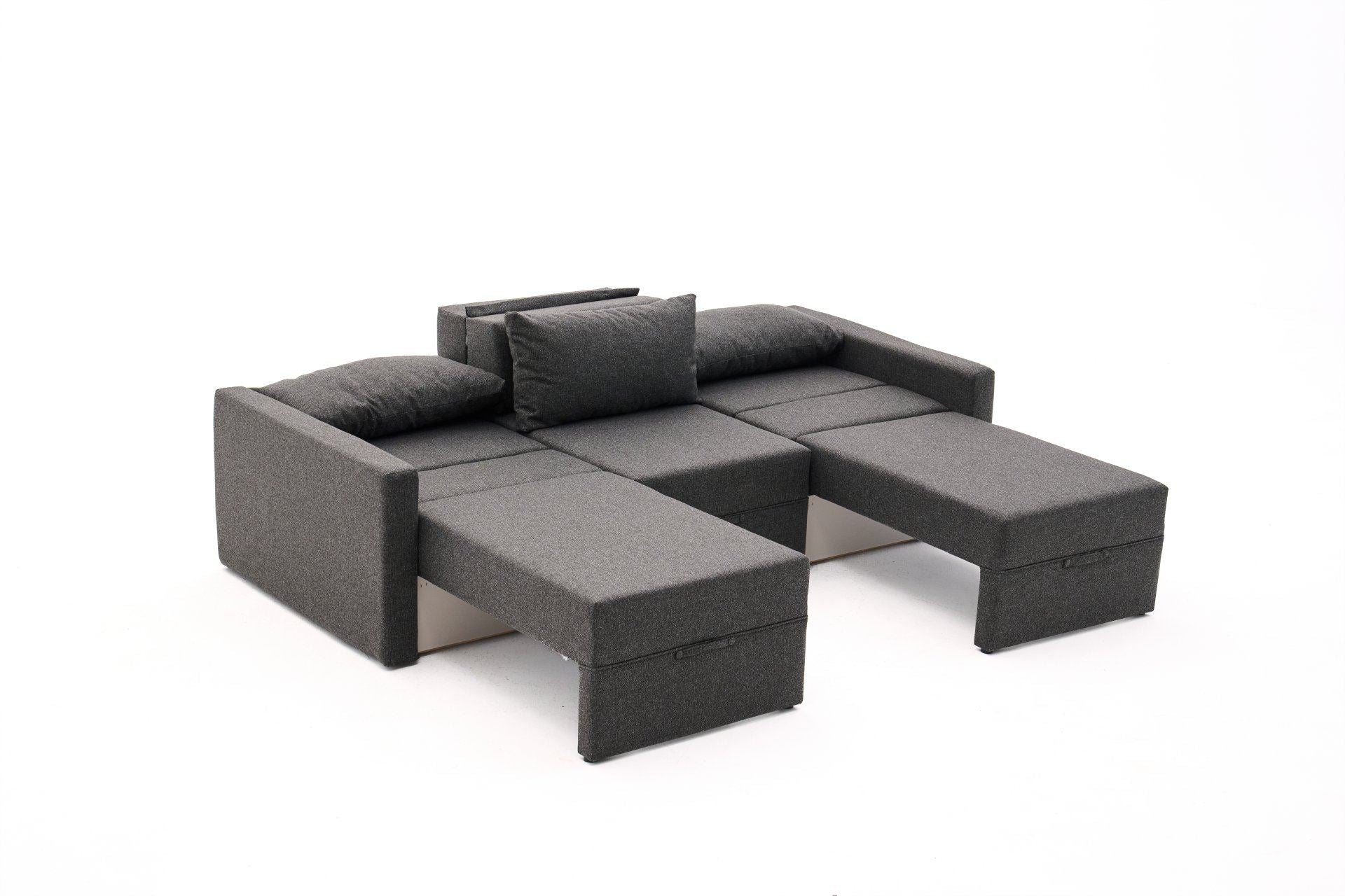 Sofá-cama de Canto – 230 cm x 110 cm – Antracite – Madeira de Fir, Poliéster