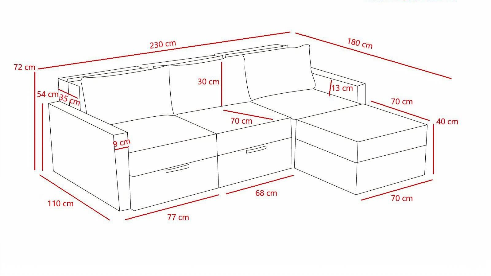 Sofá-cama de canto – 230 cm – Marrom – Madeira de Fir e Poliéster
