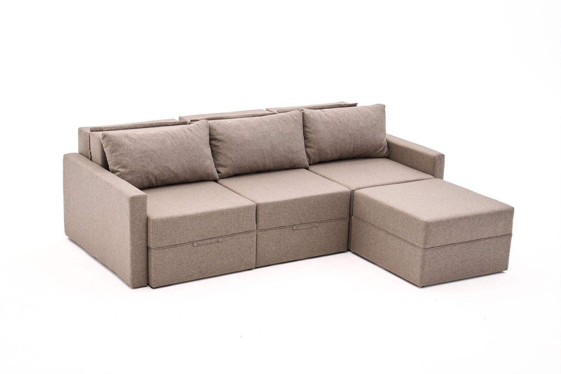 Sofá-cama de canto – 230 cm – Marrom – Madeira de Fir e Poliéster