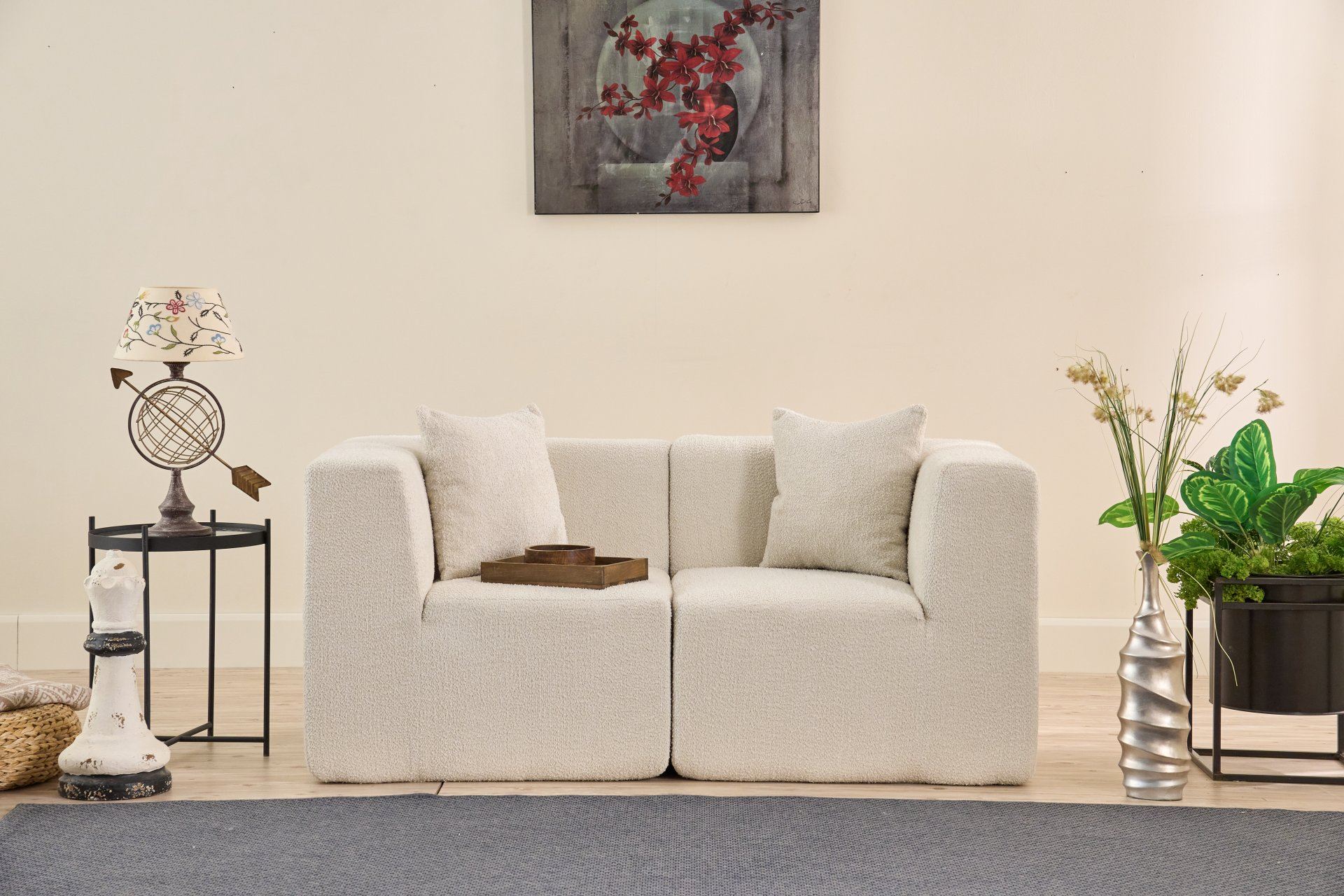 Sofá de 2 lugares – 165 x 70 x 85 cm – creme – tecido chenille