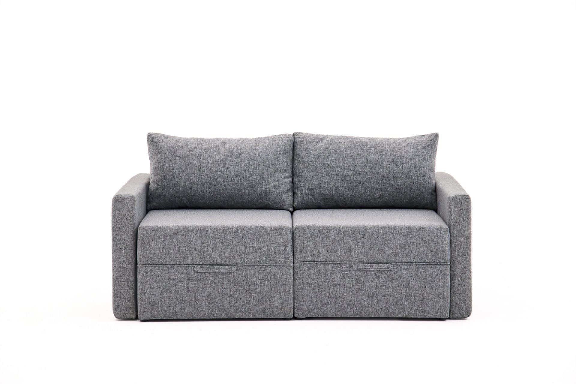 Sofá-cama de 2 lugares – 155 cm x 110 cm x 72 cm – Cinza – Madeira de Fir e Poliéster