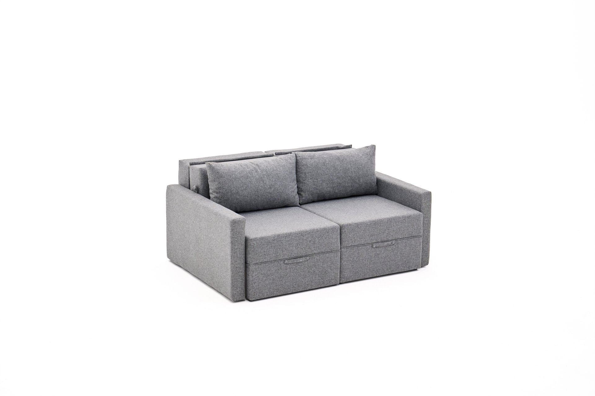 Sofá-cama de 2 lugares – 155 cm x 110 cm x 72 cm – Cinza – Madeira de Fir e Poliéster