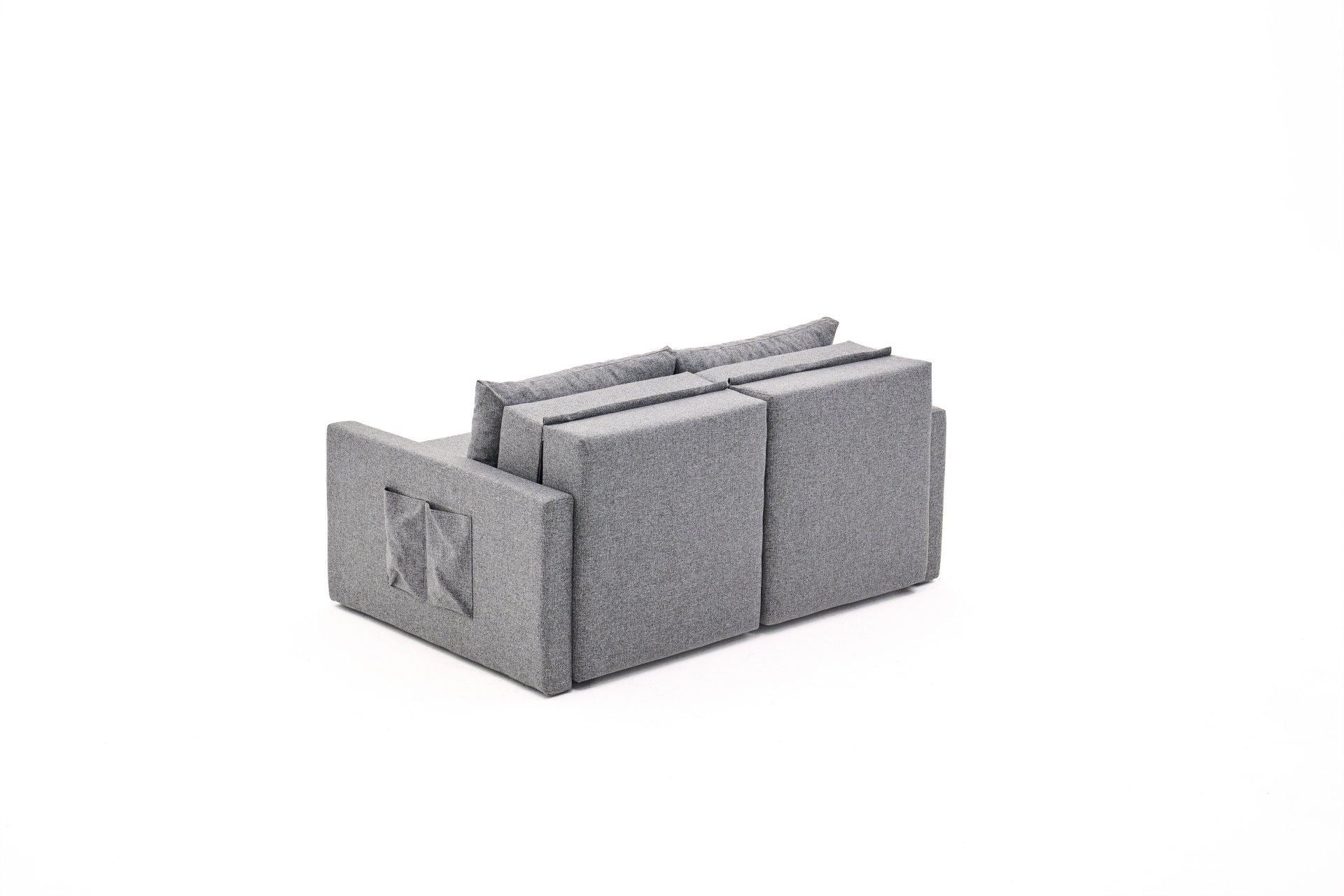 Sofá-cama de 2 lugares – 155 cm x 110 cm x 72 cm – Cinza – Madeira de Fir e Poliéster