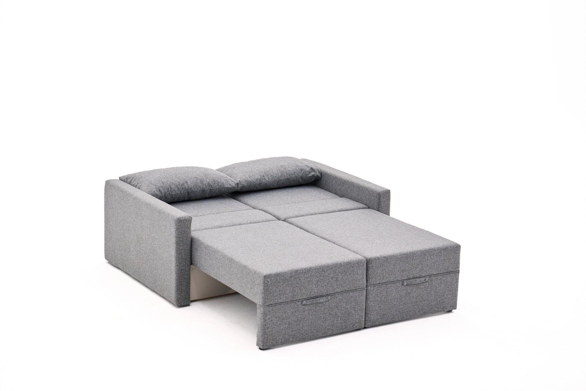 Sofá-cama de 2 lugares – 155 cm x 110 cm x 72 cm – Cinza – Madeira de Fir e Poliéster