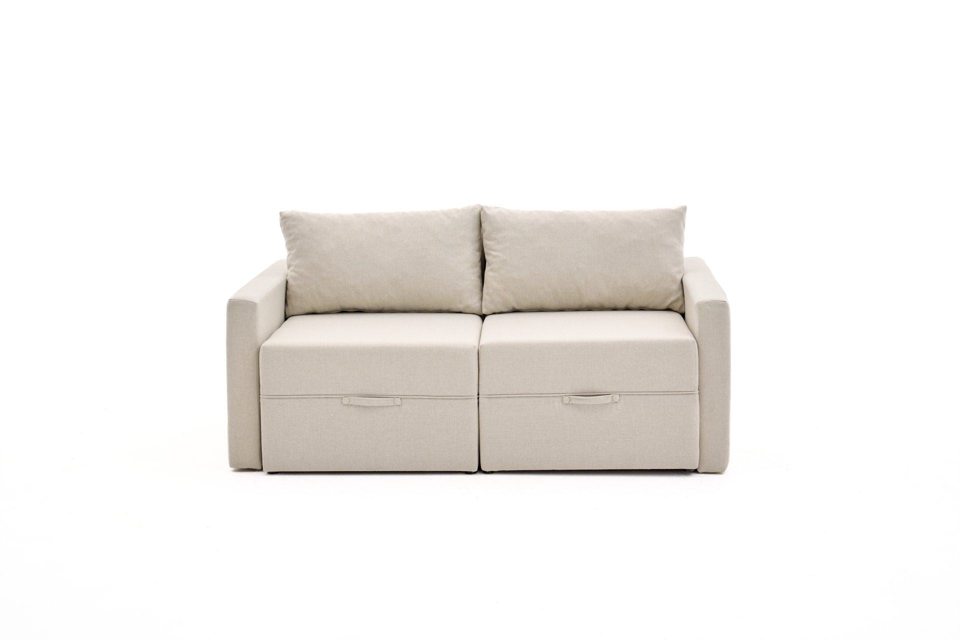 Sofá-Cama de 2 lugares - 155 cm - Creme - Madeira e Poliéster