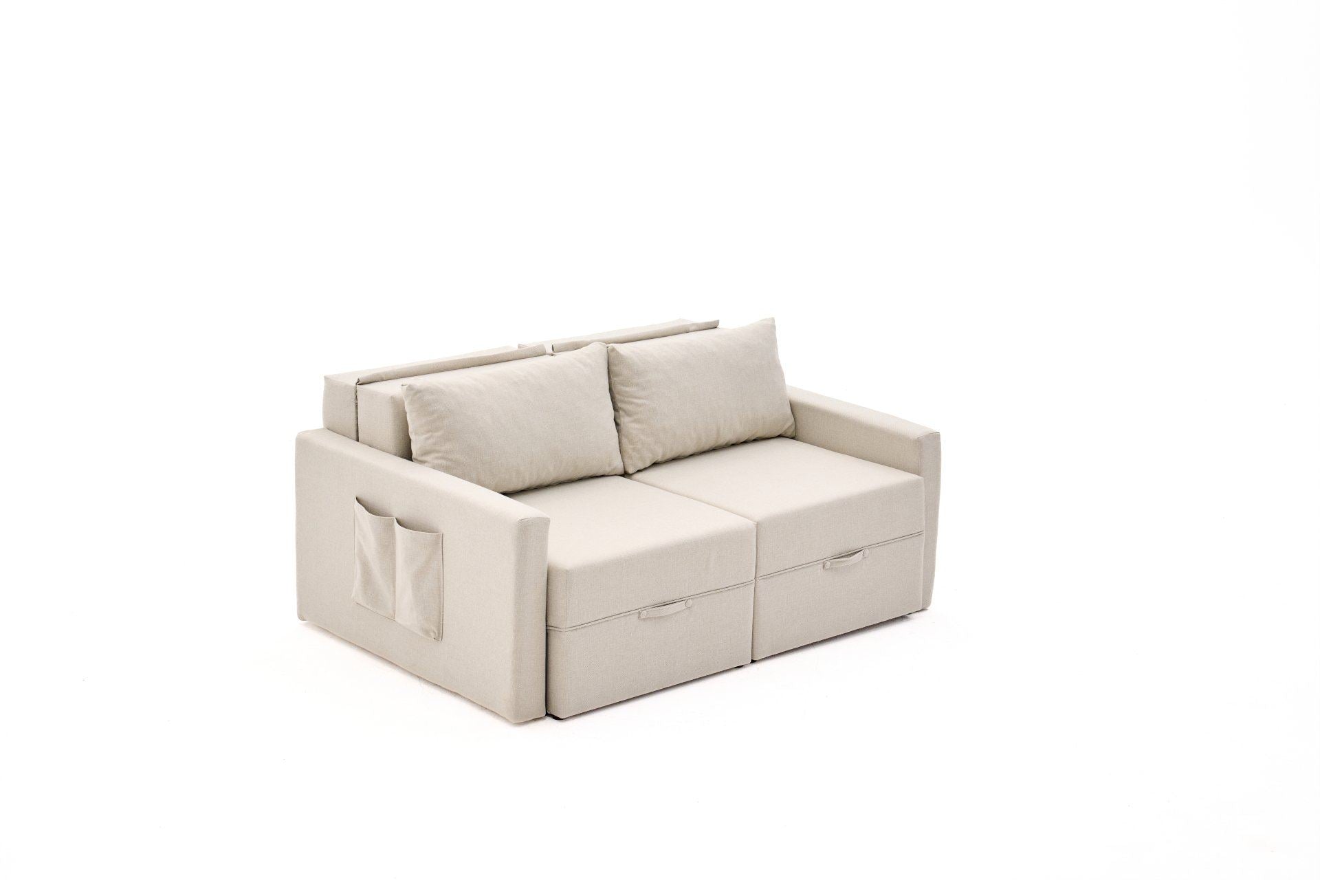Sofá-Cama de 2 lugares - 155 cm - Creme - Madeira e Poliéster