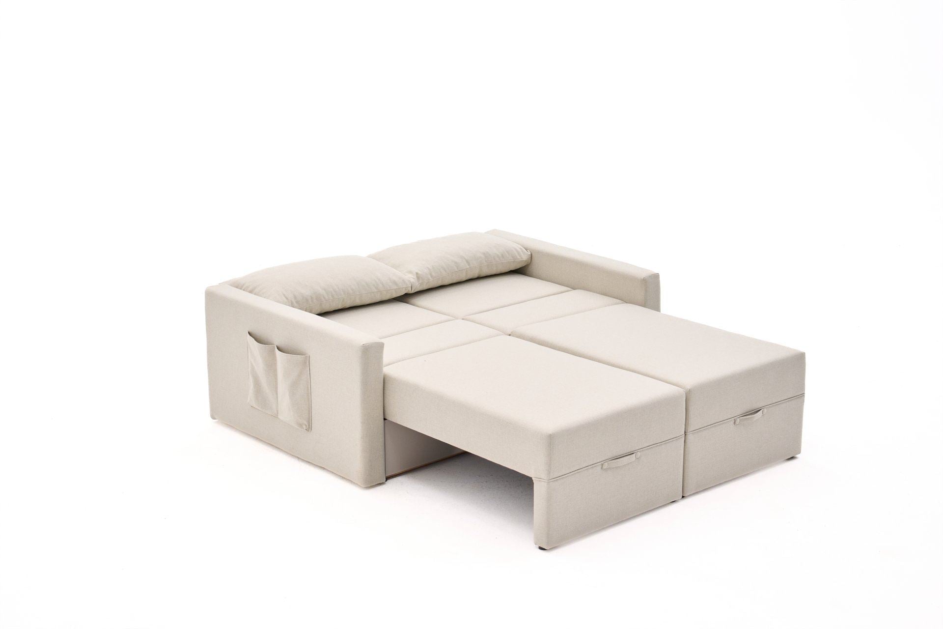Sofá-Cama de 2 lugares - 155 cm - Creme - Madeira e Poliéster