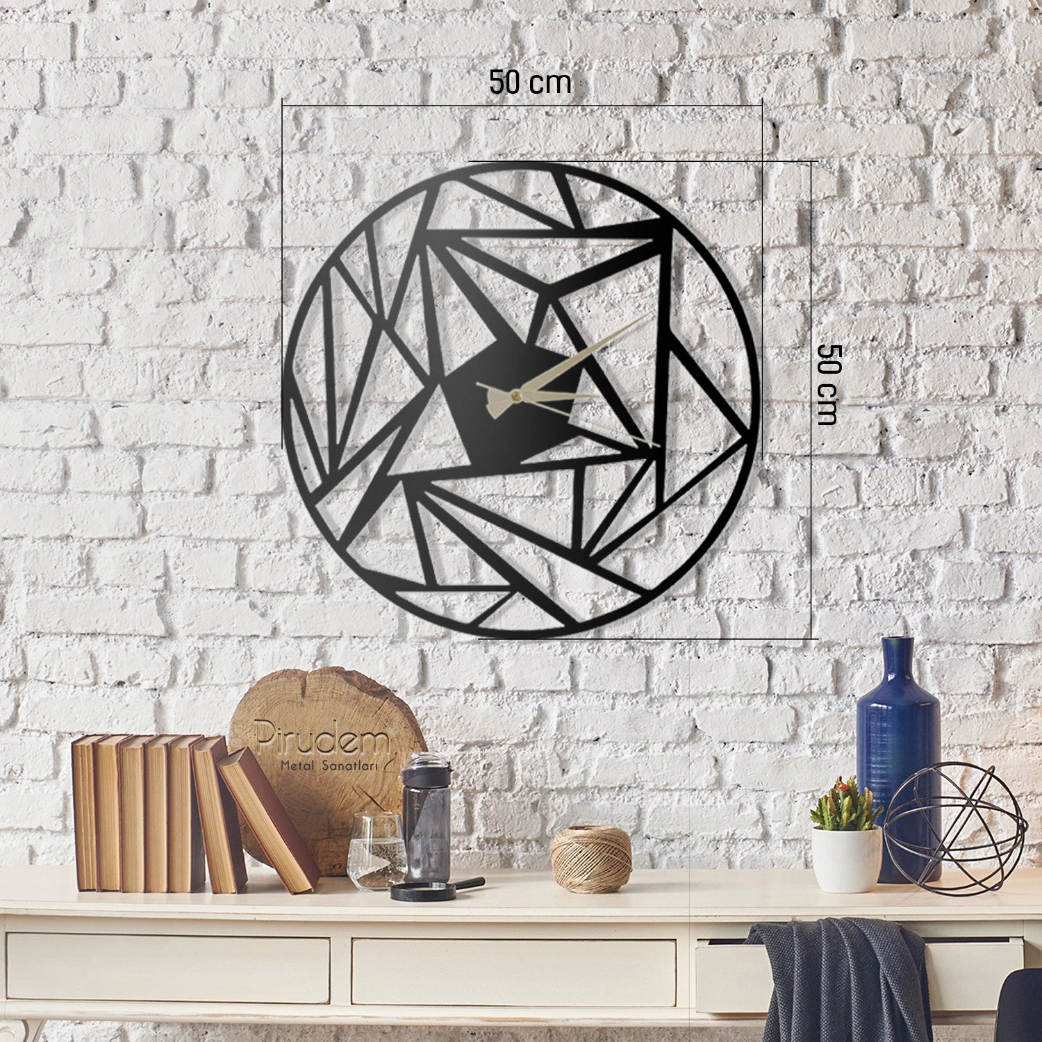 Relógio de parede decorativo de metal – 50 x 50 cm – Preto – 100% metal