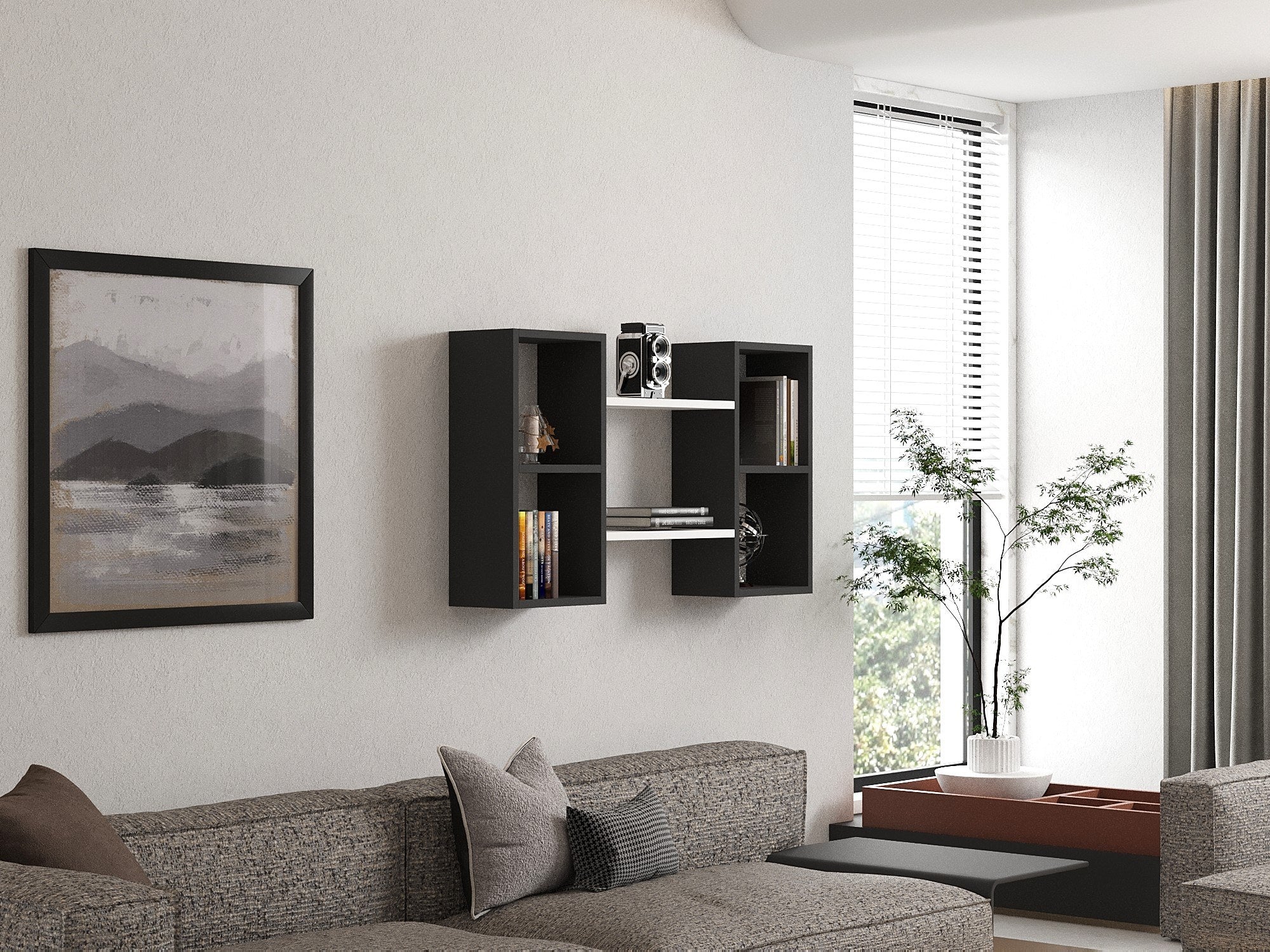 Prateleira de parede – 105cm x 60cm x 20cm – Branco e Antracite – Painel de partículas revestido a melamina