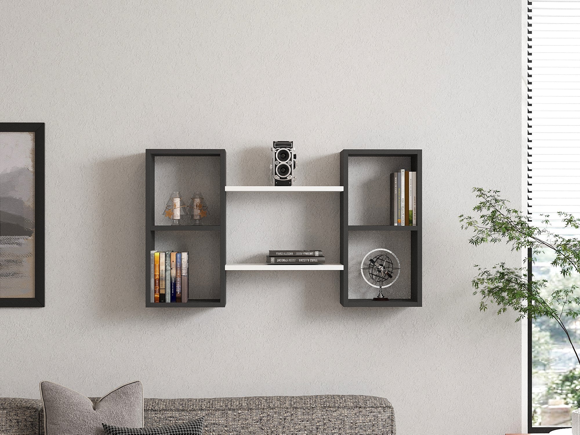 Prateleira de parede – 105cm x 60cm x 20cm – Branco e Antracite – Painel de partículas revestido a melamina