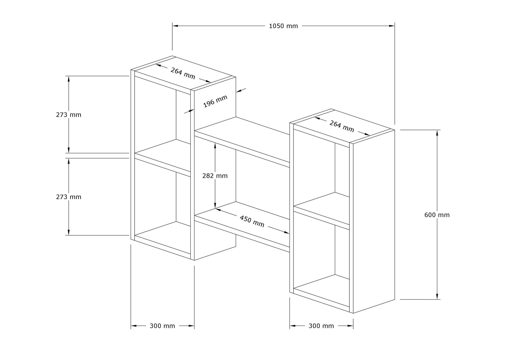 Prateleira de parede – 105cm x 60cm x 20cm – Branco e Antracite – Painel de partículas revestido a melamina
