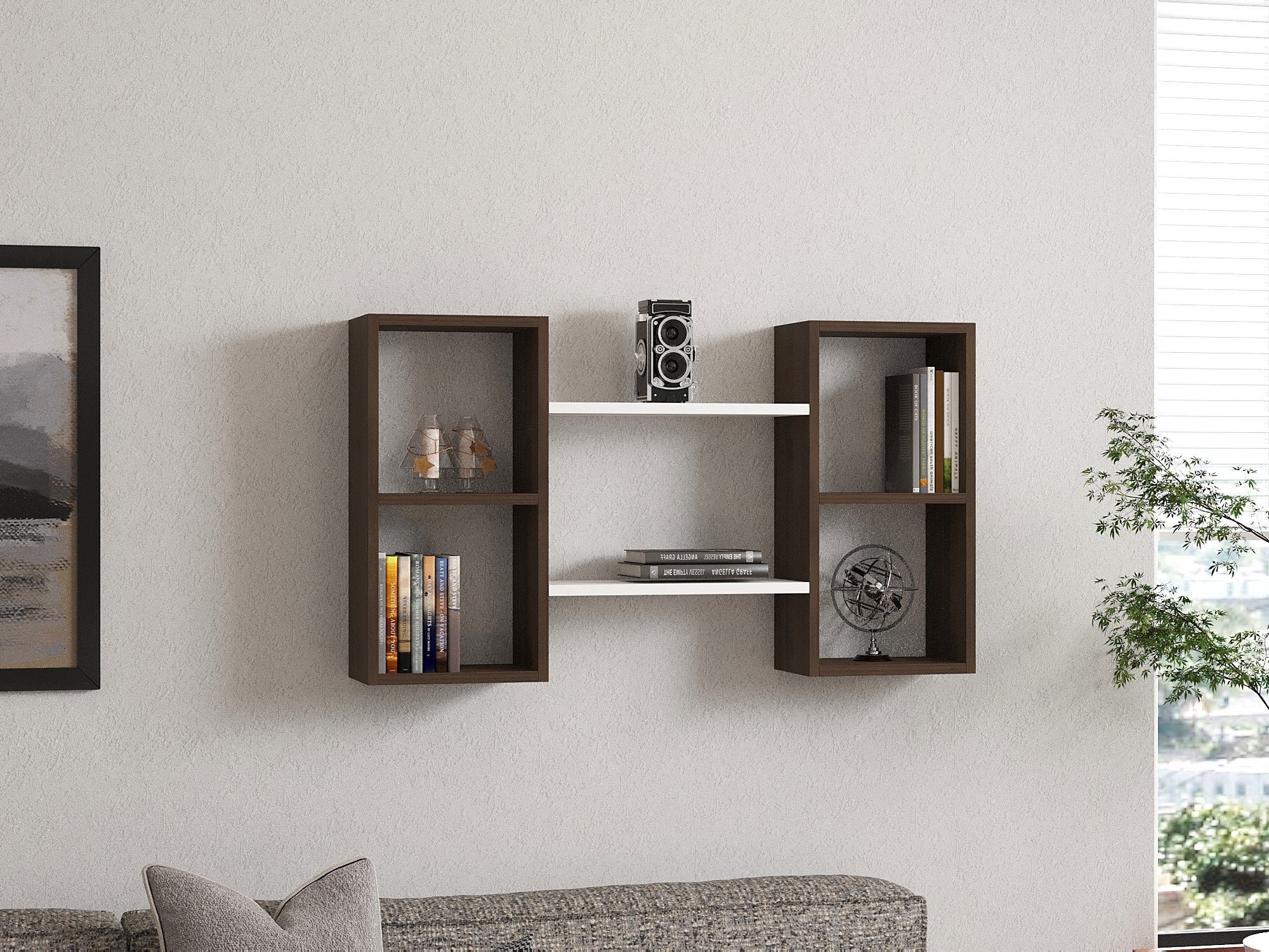 Prateleira de parede – 105 cm x 60 cm x 20 cm – Branco e Nogueira – Painel de partículas revestido a melamina