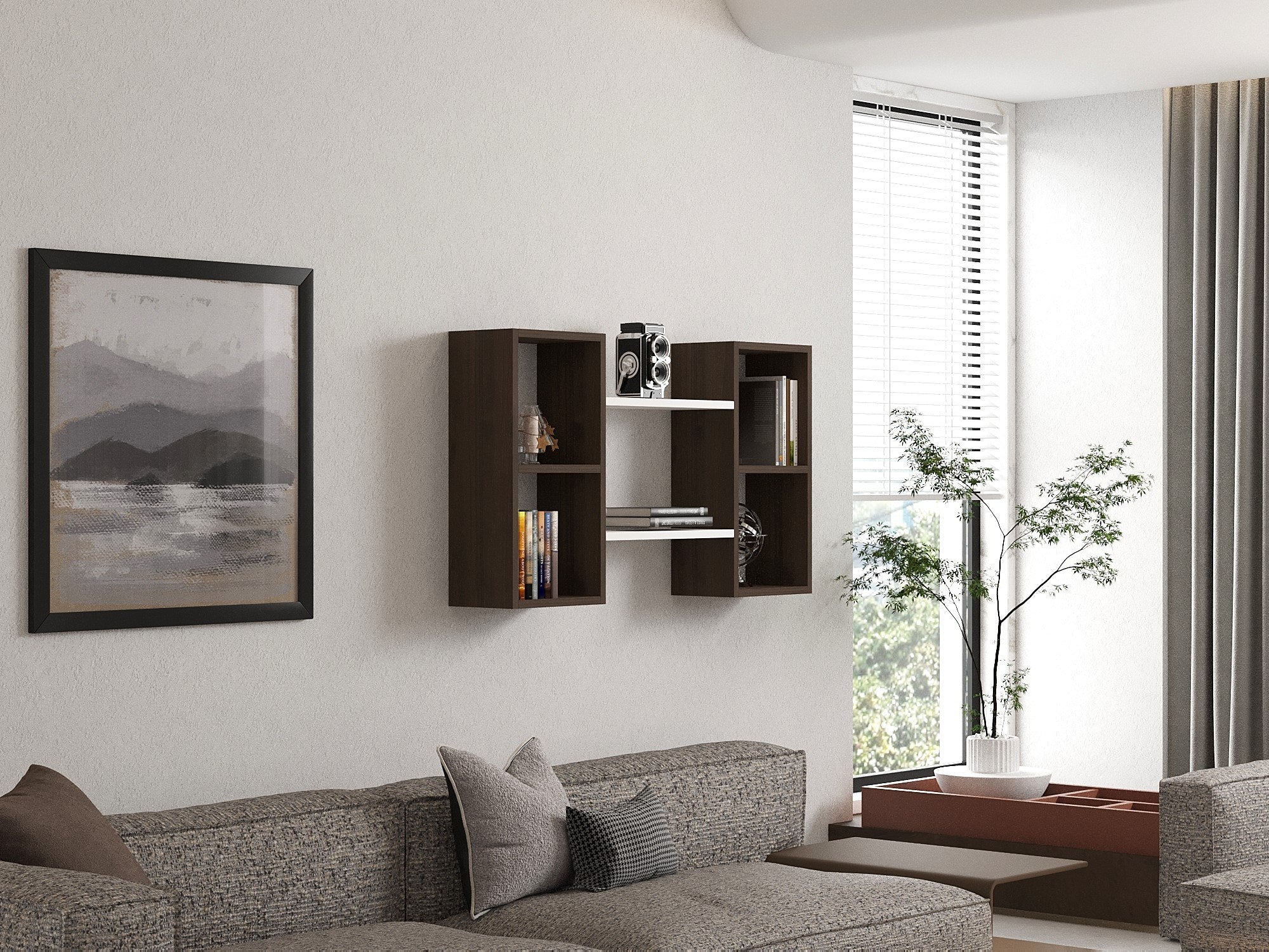 Prateleira de parede – 105 cm x 60 cm x 20 cm – Branco e Nogueira – Painel de partículas revestido a melamina