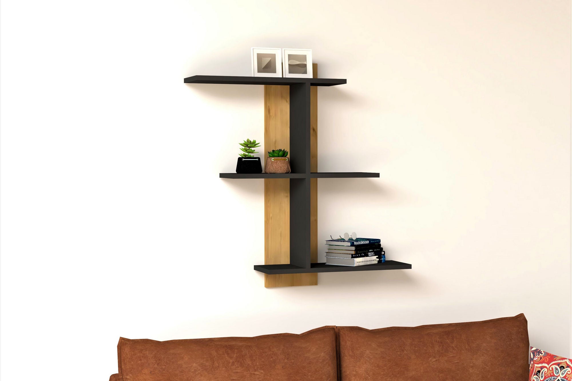 Prateleira de parede – 111cm x 90cm x 19,6cm – safira e antracite – painel de partículas