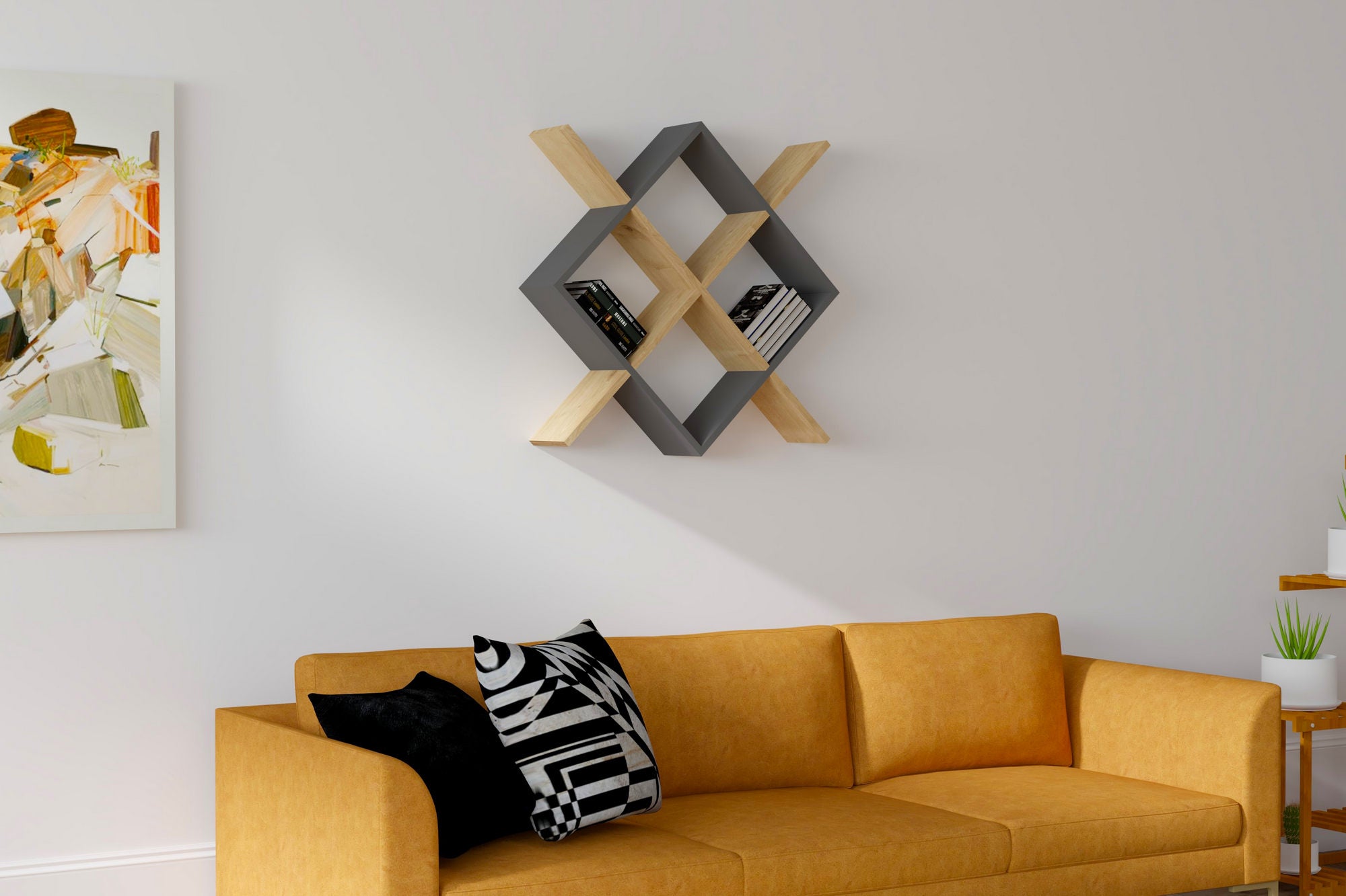 Prateleira de parede – 79cm x 79cm x 19,6cm – Antracite e Safira – Melamina