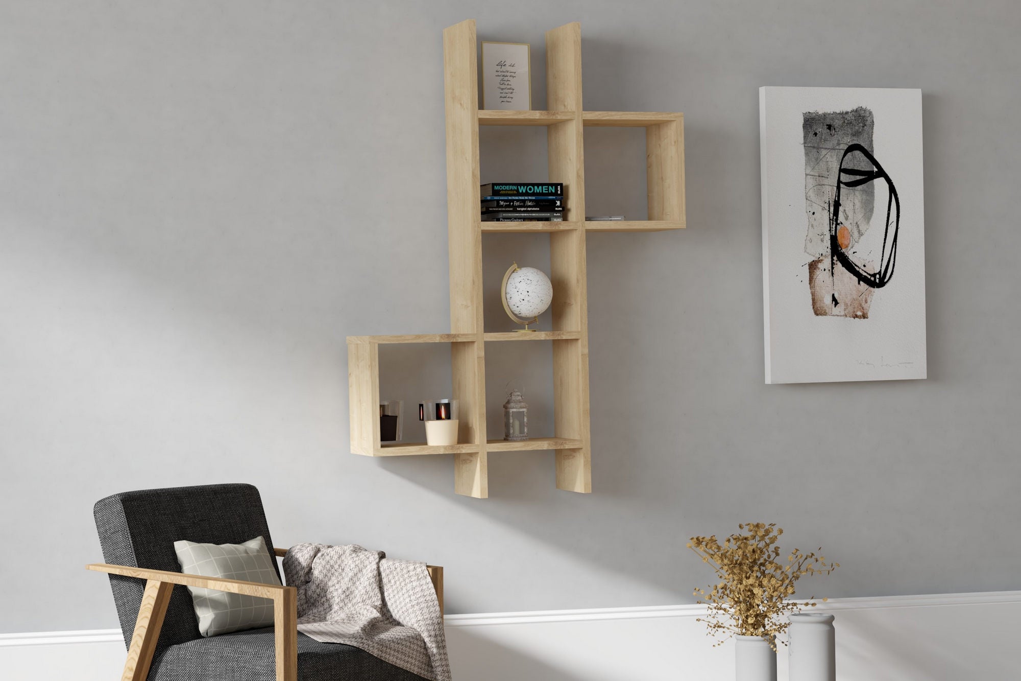 Prateleira de parede – 78,6 cm x 125 cm x 20 cm – Safira – Painel de partículas revestido a melamina