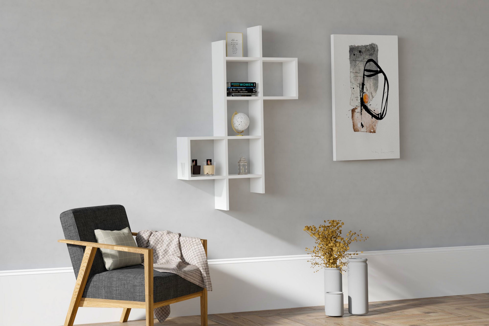 Prateleira de parede – 78.6cm x 125cm x 20cm – Branco – Painéis de partículas com revestimento de melamina