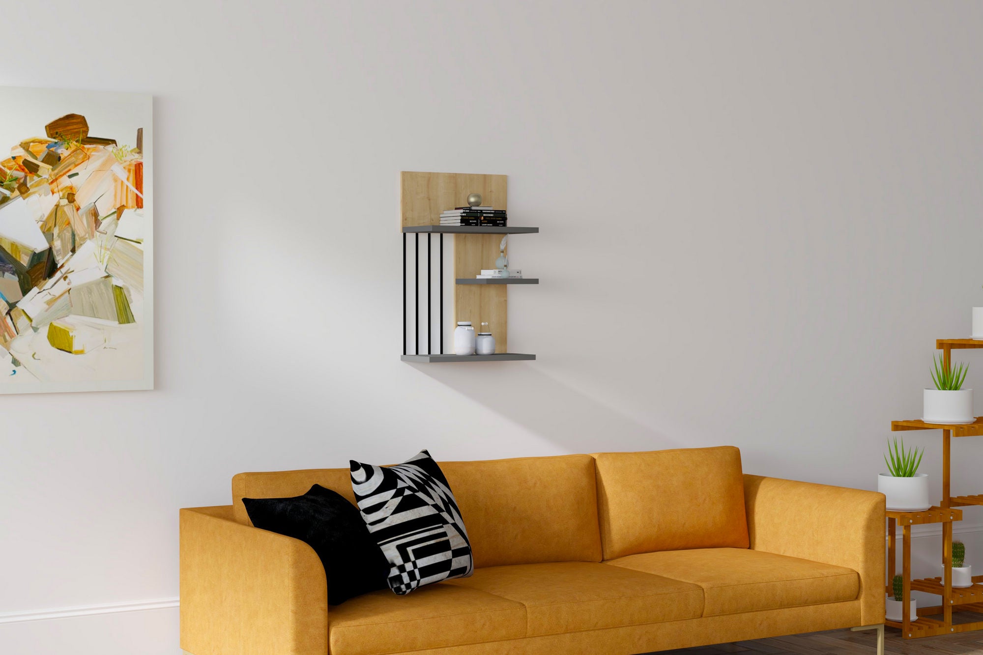 Prateleira de parede – 40 cm x 60 cm x 21,4 cm – Safira e Antracite – Painel de partículas revestido a melamina