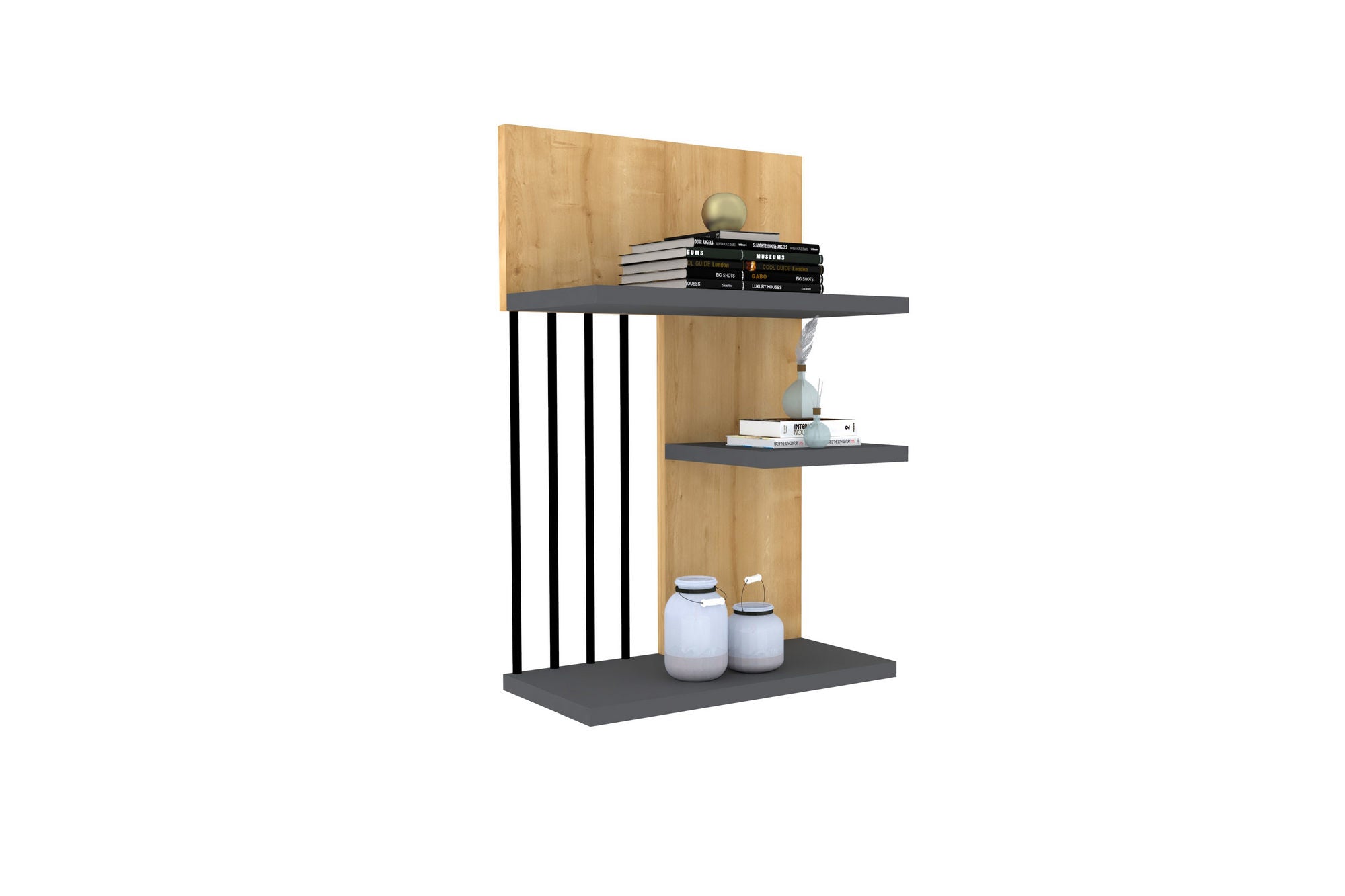 Prateleira de parede – 40 cm x 60 cm x 21,4 cm – Safira e Antracite – Painel de partículas revestido a melamina