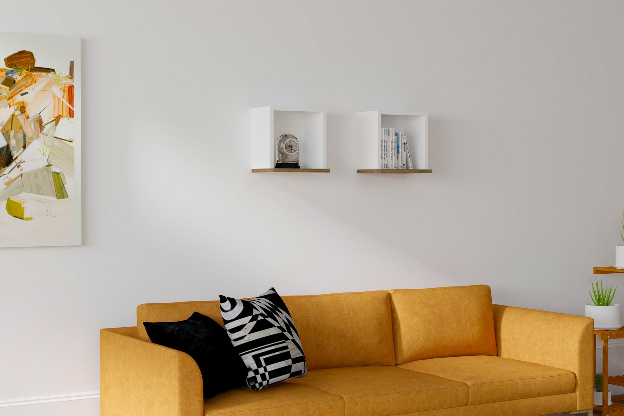 Prateleira de parede – 30 cm x 30 cm x 25 cm – Branco e Nogueira – Painel de partículas revestido a melamina