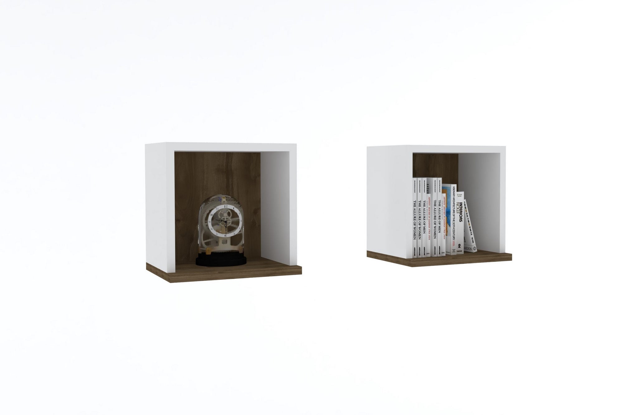 Prateleira de parede – 30 cm x 30 cm x 25 cm – Branco e Nogueira – Painel de partículas revestido a melamina