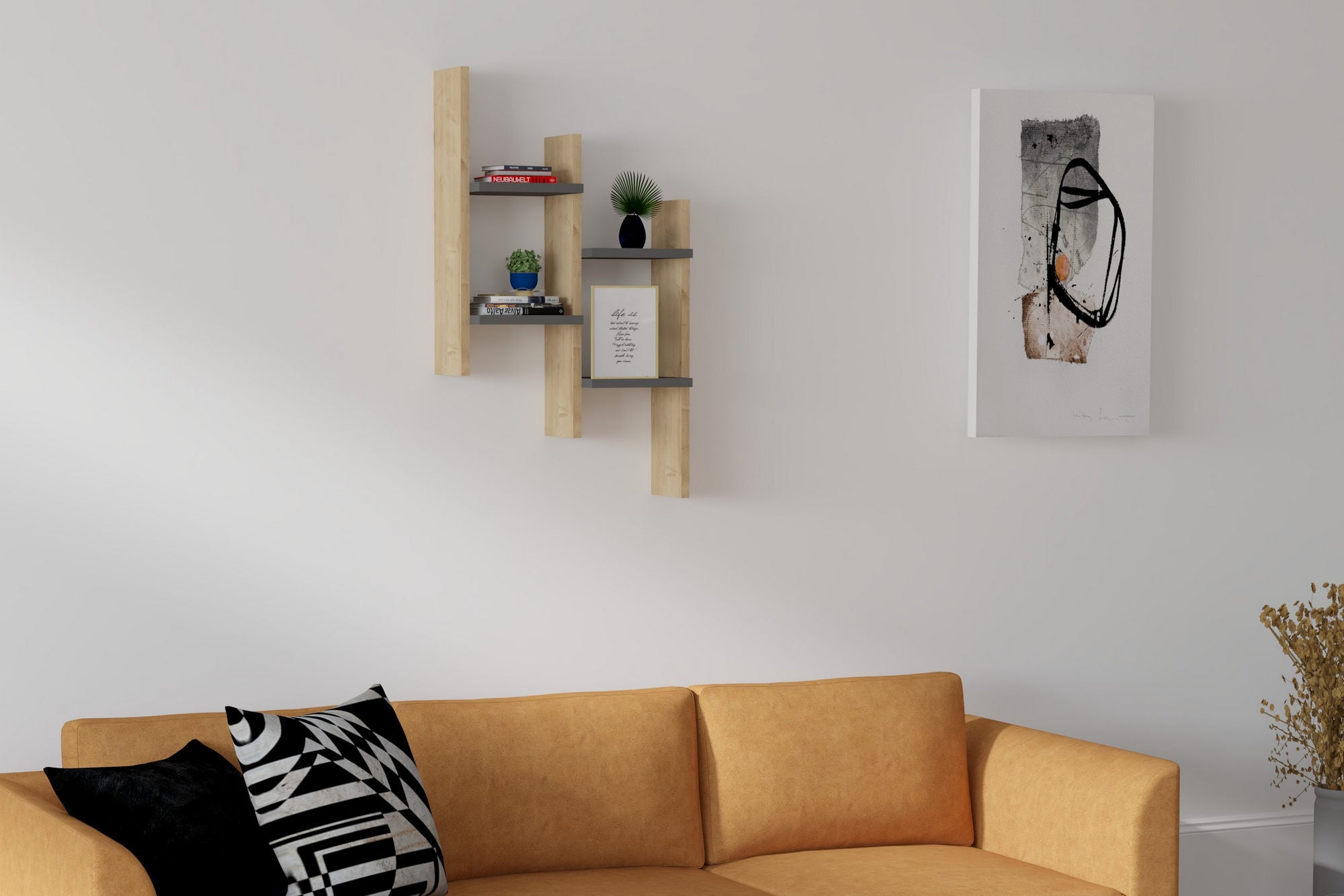 Prateleira de parede – 49,4 cm x 85 cm x 14,5 cm – Carvalho e antracite – Painel de partículas revestido a melamina