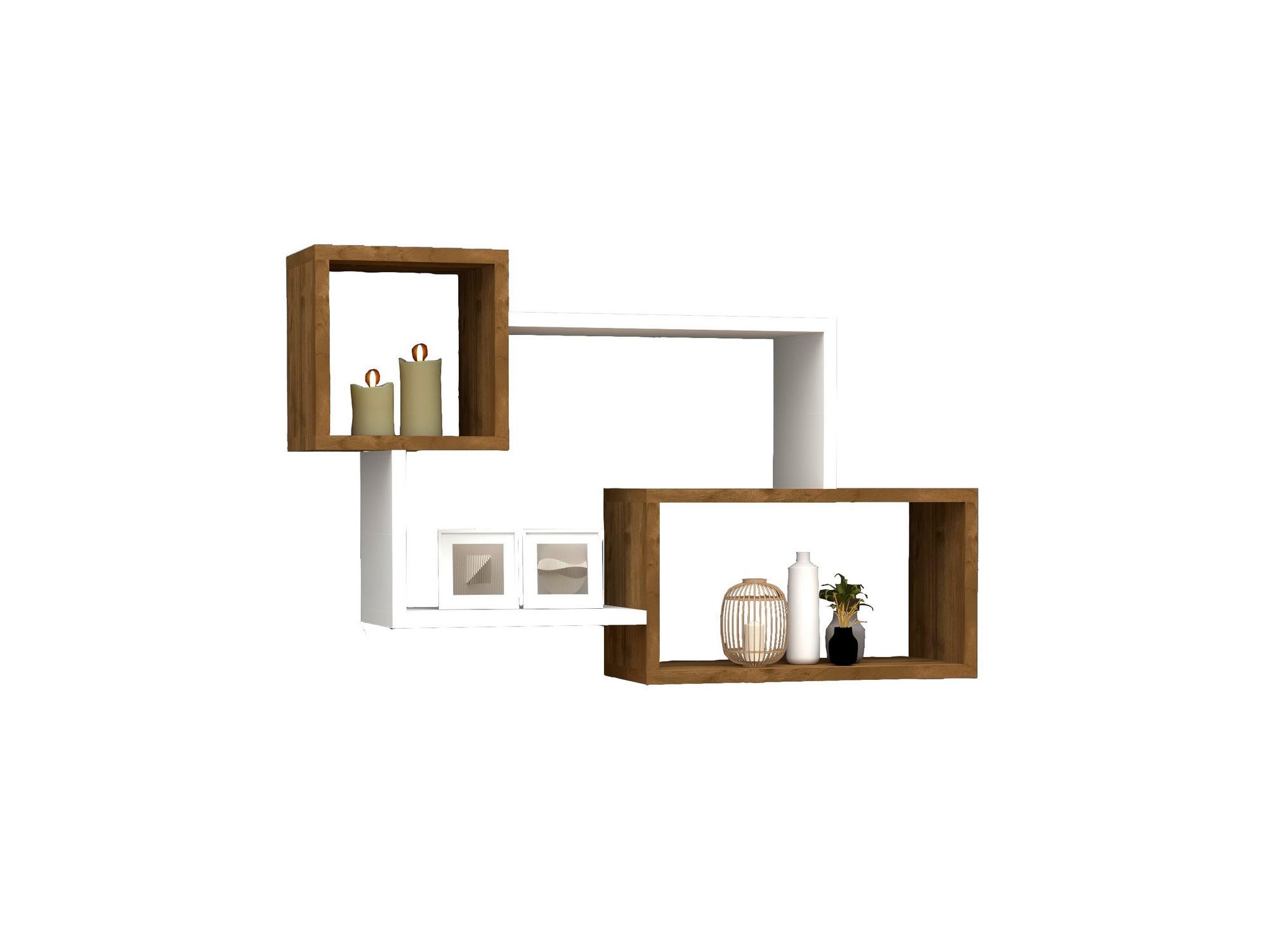 Prateleira de parede – 90.6 cm x 51 cm x 22 cm – Branco e Nogueira – Painel de partículas revestido a melamina